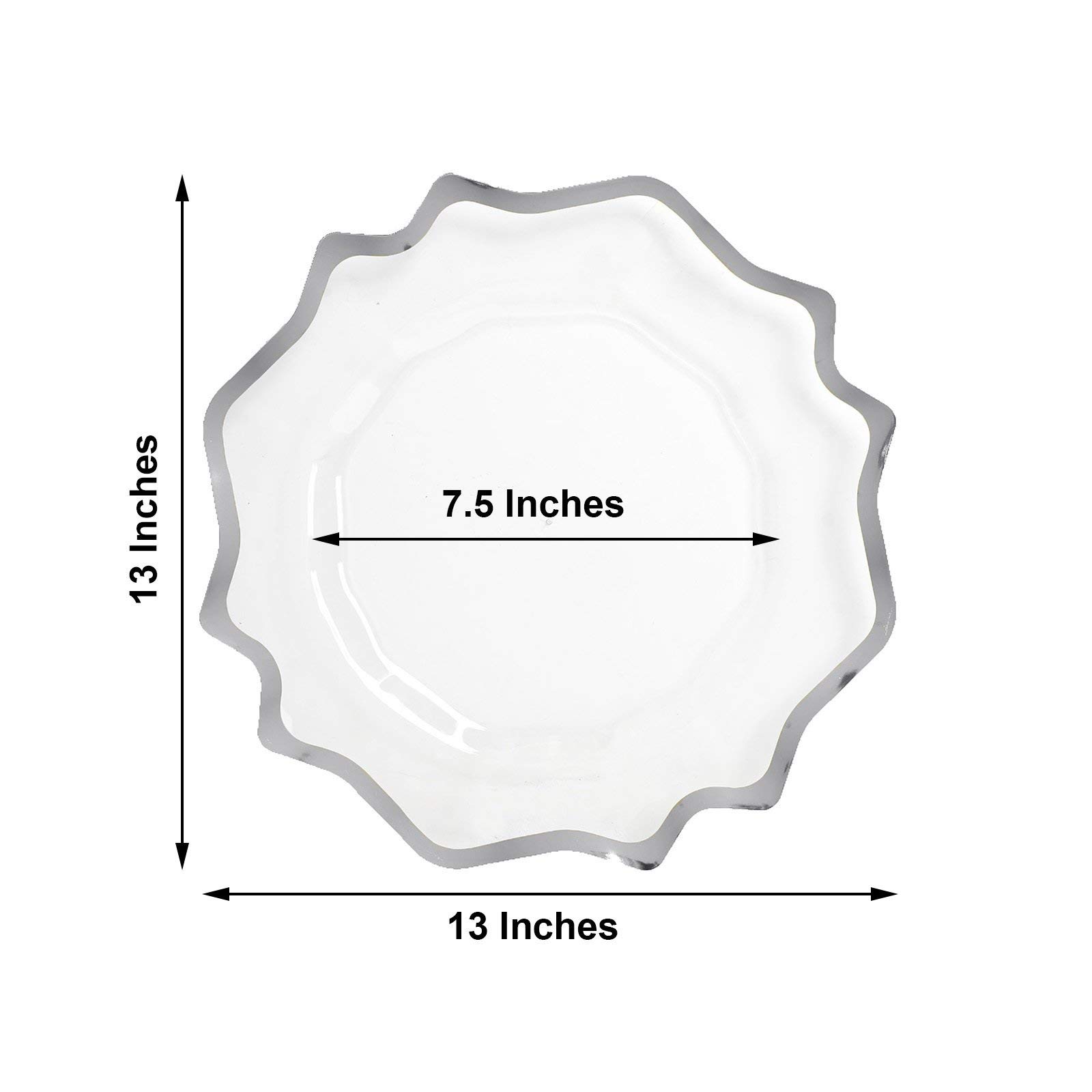 BalsaCircle 6-Pack 13-Inch Clear Silver Plastic Charger Plates with Scalloped Trim - Elegant Wedding, Reception, Party & Event Table Decorations - Perfect for Formal Dinners, Bridal Showers, and Holiday Celebrations