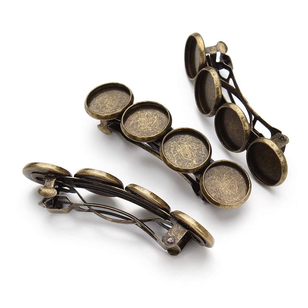 EXCLUZO 5-Piece DIY Round Base Plate Hair Clips - Elegant Women's Barrettes & Headdress Accessories for 12mm Gemstone Settings (Patina Finish) - Perfect for Weddings, Parties & DIY Hair Decorations