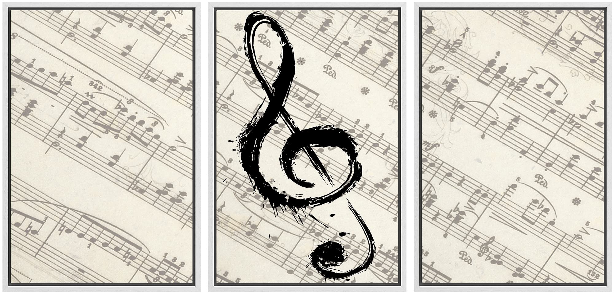 wall26 - Framed Canvas Art Wall Decor - Music Note on Score Paper - 16x24 Inches White - Perfect for Living Room, Bedroom & Office Decor