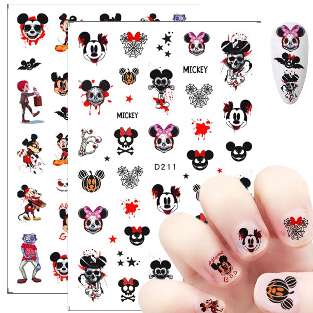 8 Sheets Halloween Nail Stickers - 3D Self-Adhesive Gothic Nail Art Decals with Cute Cartoon Pumpkin & Skull Designs - Fun Manicure Tips for Women & Girls - Perfect for Halloween Parties, Costume Events & Spooky Nail Art