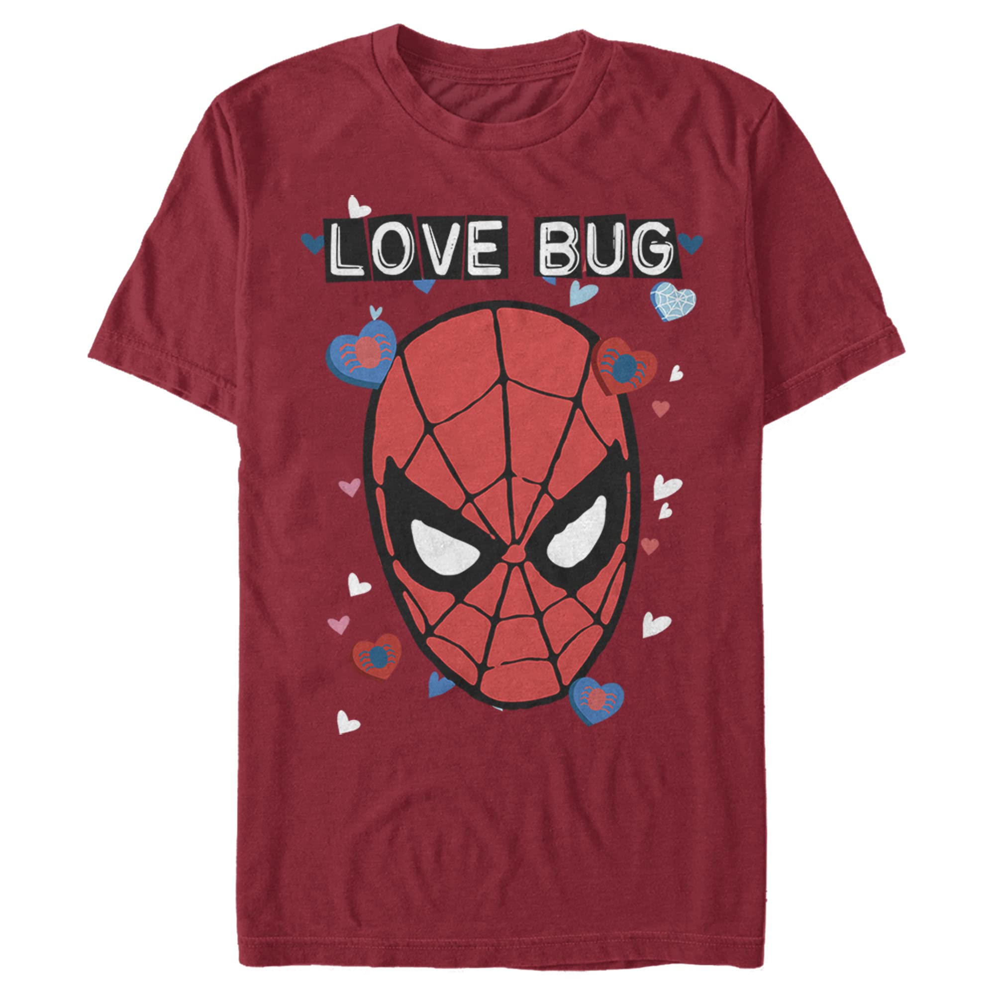 Marvel Spider-Man Candy Heart Love Bug Graphic T-Shirt for Men | Superhero Casual Tee | Perfect for Cosplay, Gifts & Everyday Wear