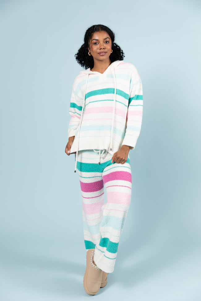 Heart On The Line Multi Striped Fuzzy Lounge Pants for Women - Soft & Cozy Fleece Sleepwear - Perfect for Relaxing at Home, Lounging & Sleeping