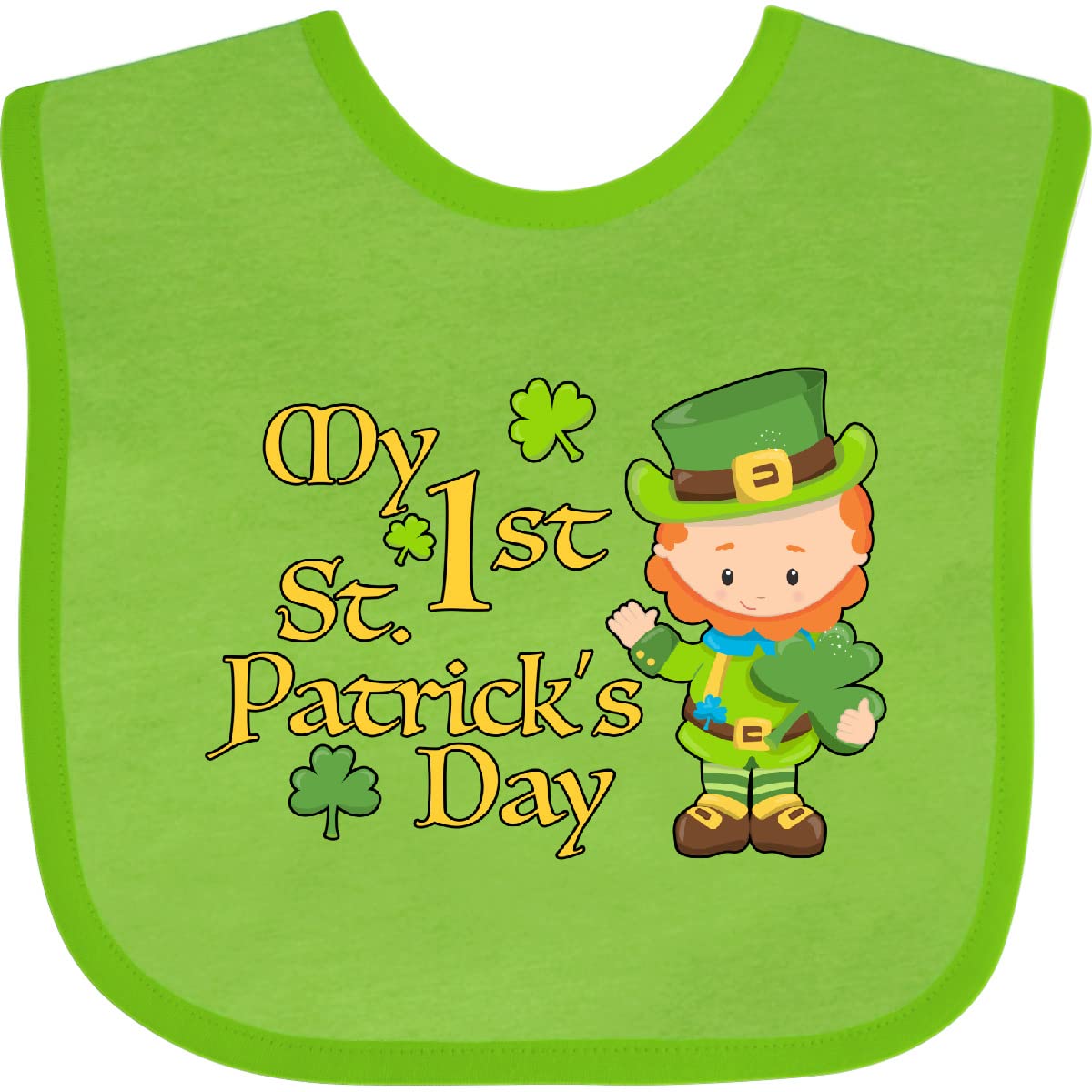 Inktastic My First St. Patrick's Day Baby Bib - Adorable Leprechaun & Shamrocks Design - Perfect for Infants & Toddlers on St. Paddy's Day Celebrations
