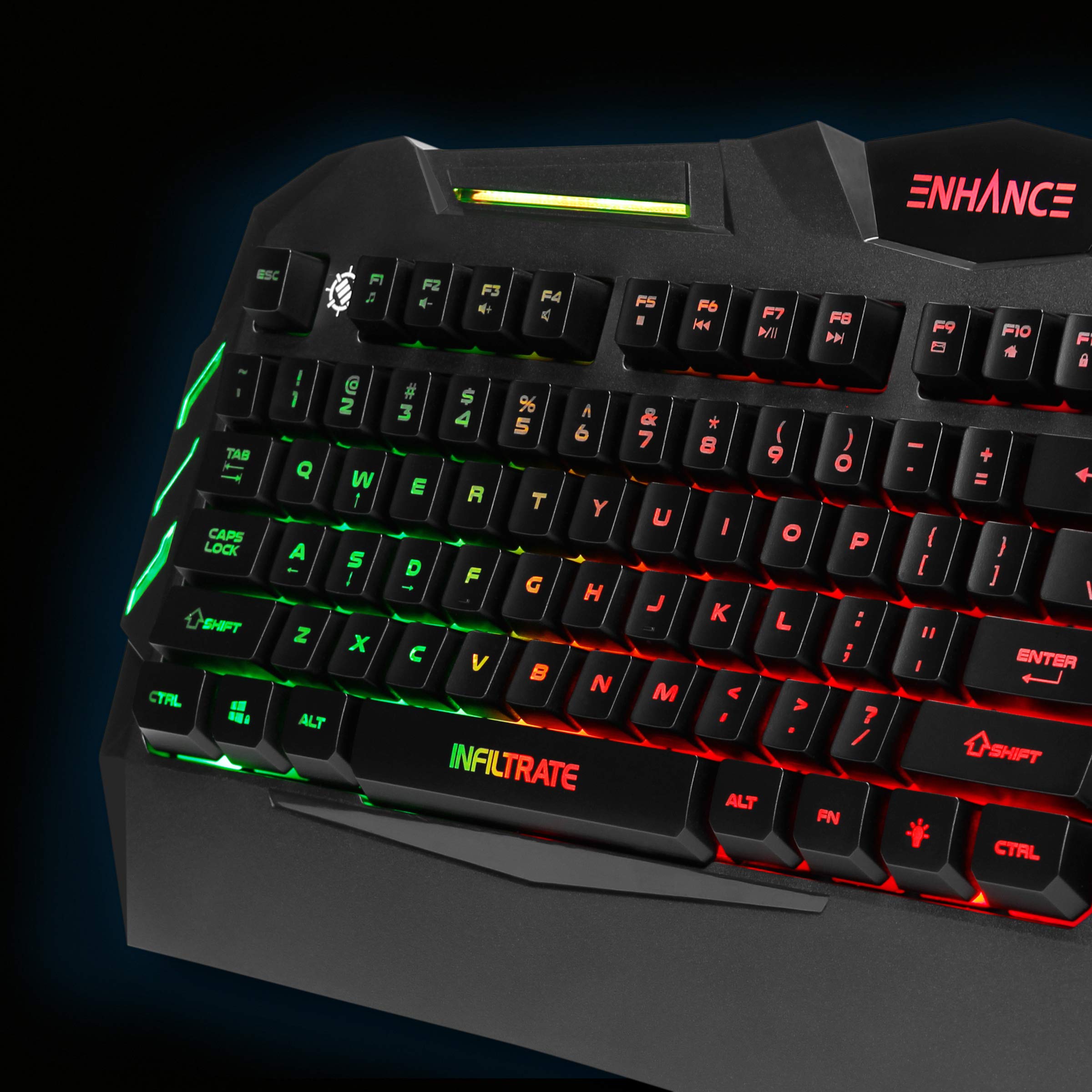 ENHANCE Infiltrate KL1 RGB LED Gaming Keyboard - 19 Key Rollover, Anti-Ghosting, Spill-Resistant Design with USB Braided Cable - Perfect for PC, Mac, PS4, Xbox Gaming & Office Work
