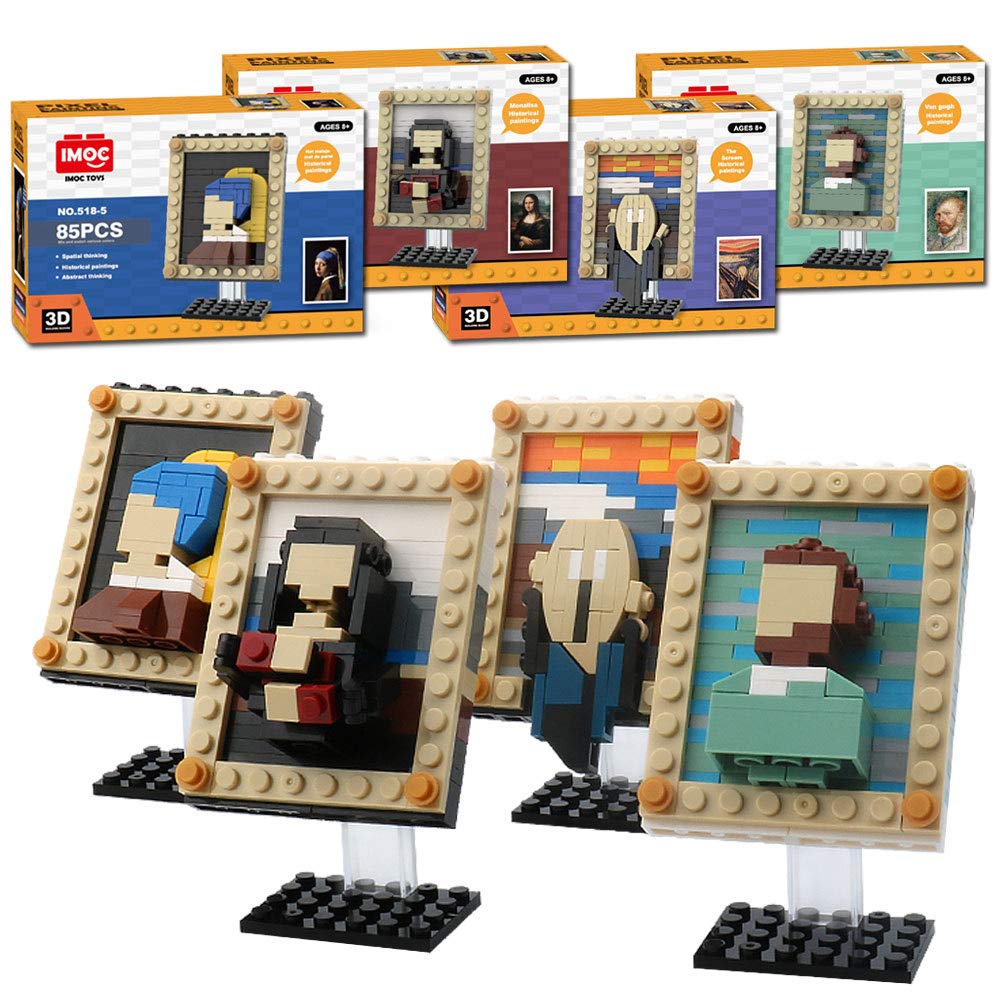 4 Pcs World Famous Painting MOC Building Blocks Toy Set - Compatible with Lego, Educational STEM Art Bricks for Kids & Adults - Perfect for Home Decor, Creative Play & Gift Giving