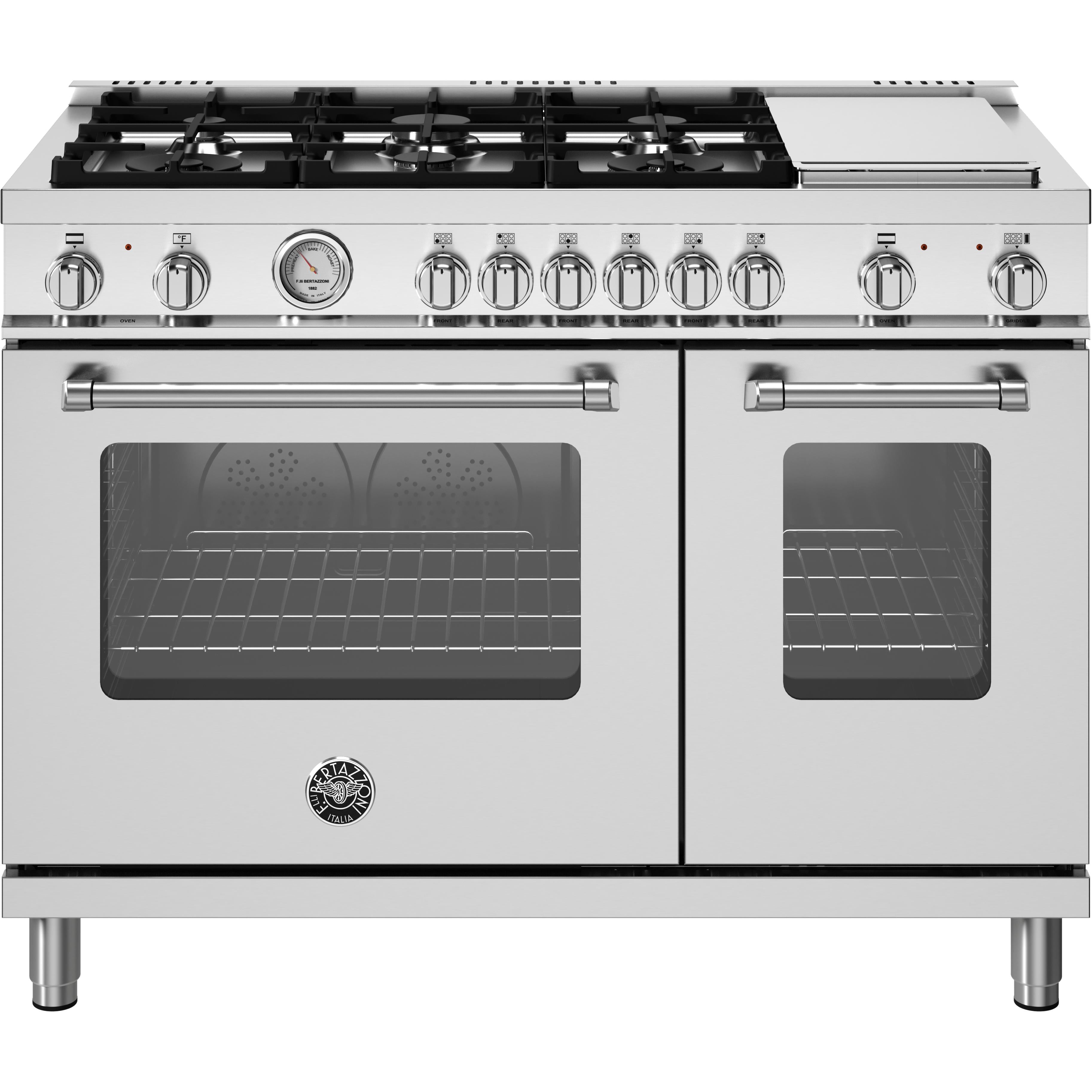 Bertazzoni 48 Inch Professional Freestanding Dual Fuel Range with Griddle - MAS486GDFMXV - Ideal for Home Chefs & Gourmet Cooking