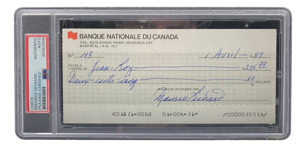 Authentic Maurice Richard Signed Montreal Canadiens Bank Check #43 - PSA/DNA Certified Hockey Memorabilia for Collectors & Sports Fans | Perfect for Framing, Man Cave Decor, or Gift for Hockey Enthusiasts