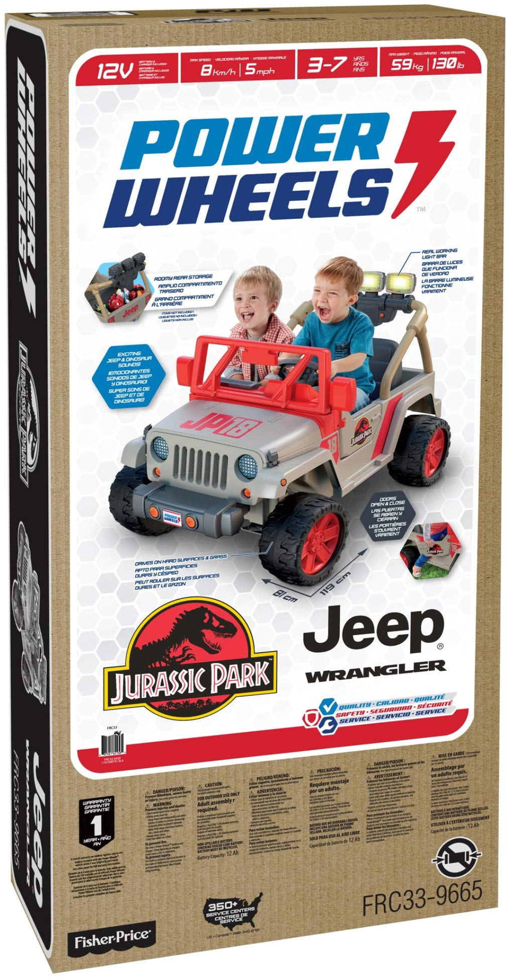 Jurassic Park Jeep Wrangler Ride-On Toy for Kids - Electric Battery-Powered Vehicle with Dinosaur Sounds & LED Lights - Perfect for 3-5 Year Olds - Great for Outdoor Play, Birthday Gifts & Pretend Adventures
