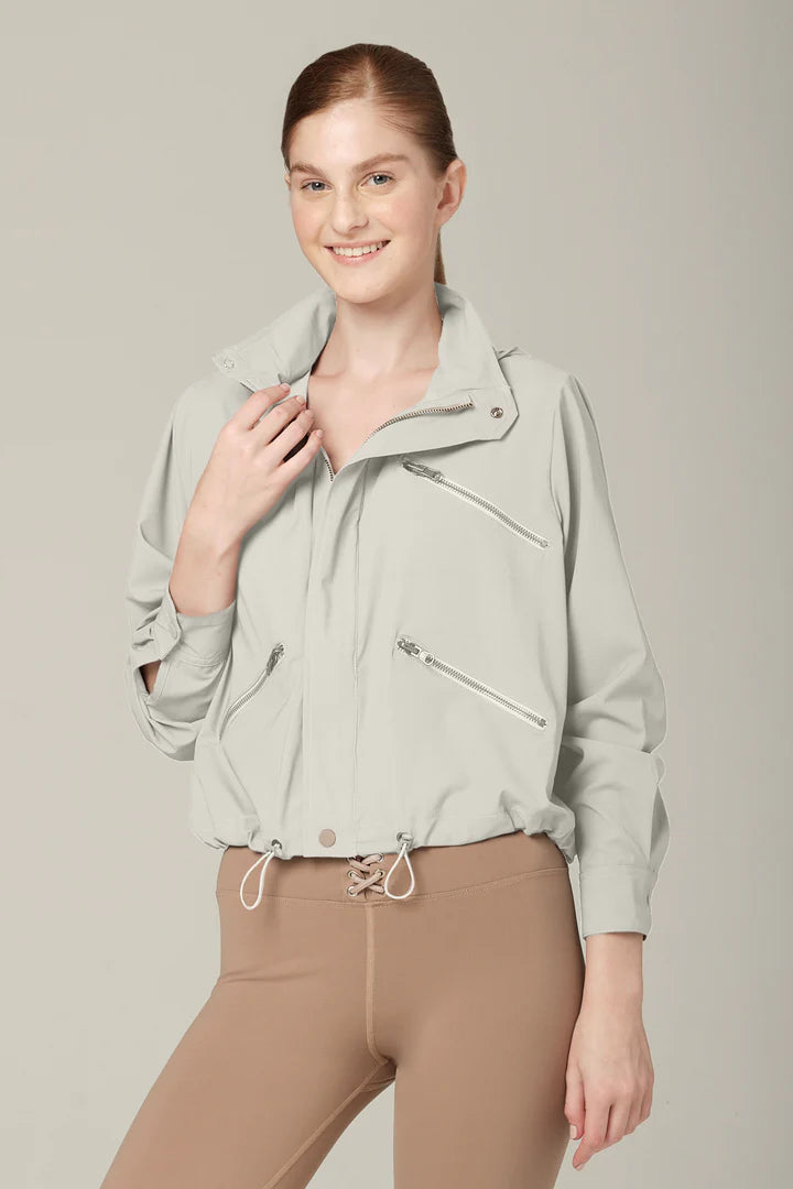 925 Sterling Silver Fit Women's Waterproof Lightweight Jacket with Zip Lock - Ash Grey | Perfect for Outdoor Hiking, Running & Travel