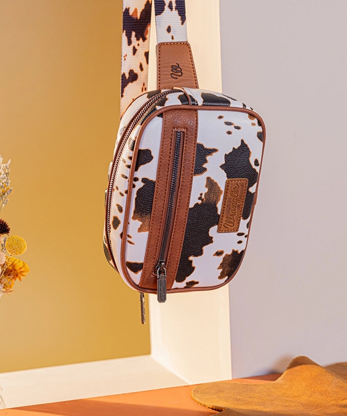Wrangler Cow Print Belt Bag - Stylish Western Crossbody Fanny Pack for Men & Women - Perfect for Concerts, Hiking, and Travel