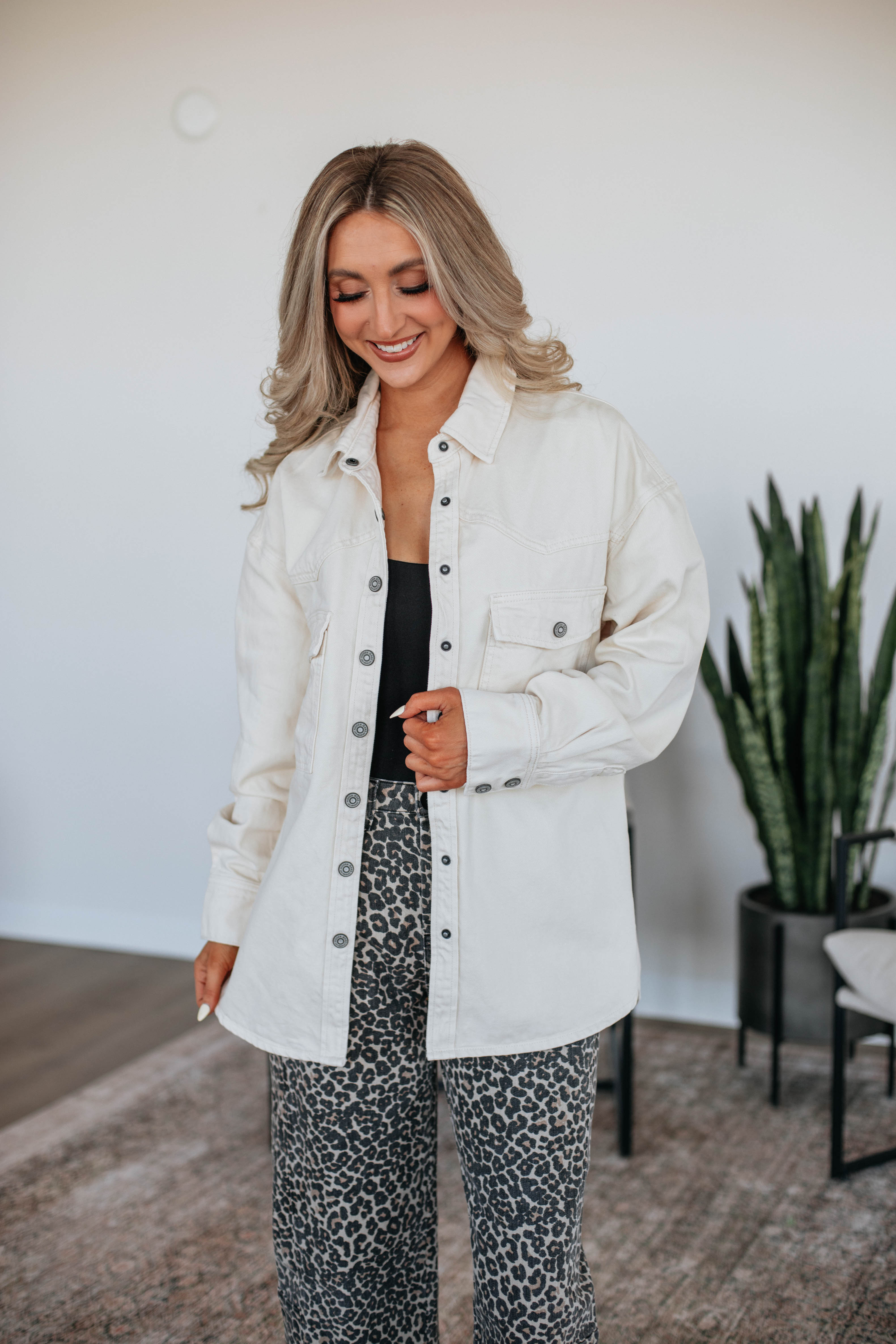 Joelle Hidden Denim Shacket - Women's Oversized Denim Jacket with Hidden Buttons | Perfect for Casual Outfits, Layering & Fall Fashion