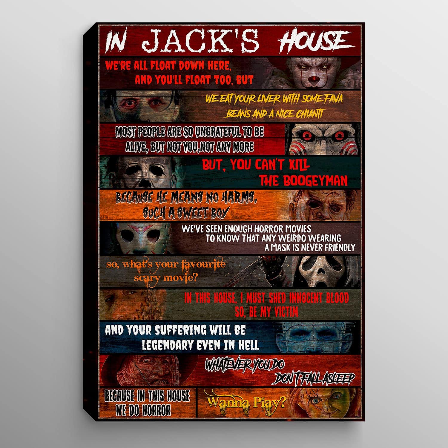 VIGIFSANA Personalized Horror Movie Characters Gallery Wrapped Canvas Print - Custom Name Framed Wall Art Poster for Living Room, Bedroom & Home Theater Decor