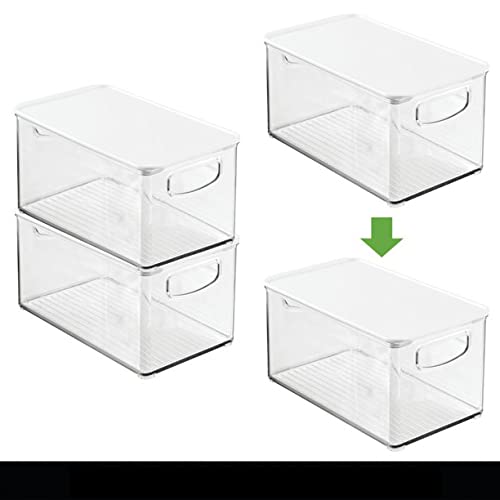 Stackable Clear & White Plastic Food Storage Bins with Lids & Handles - 10