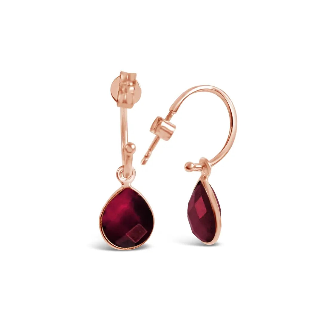 Garnet Drop Hoop Earrings in Rose Gold - January Birthstone Jewelry for Women | Perfect for Birthday Gifts, Anniversary & Special Occasions