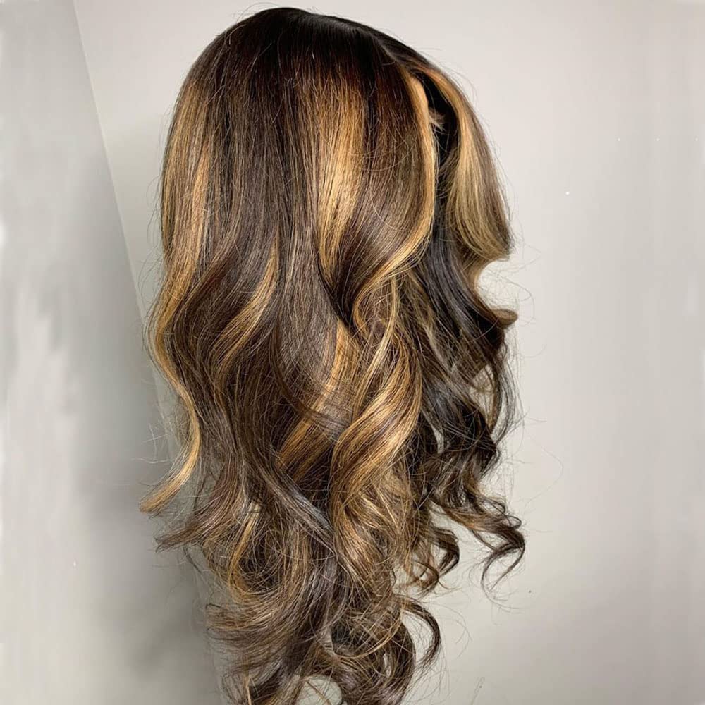 13x4 Body Wave Human Hair Lace Front Wig - Brazilian Remy Hair 150% Density 12 Inch Highlight Blonde Brown Glueless Pre-Plucked with Baby Hair for Black Women | Perfect for Daily Wear, Parties & Special Occasions
