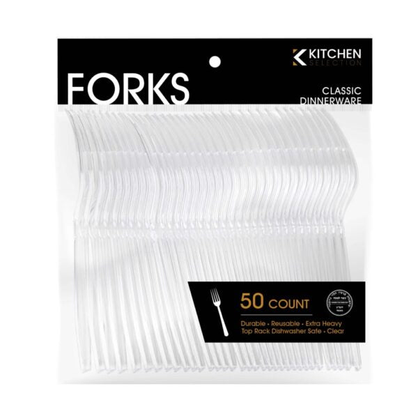 50-Piece Clear Plastic Cutlery Set - Premium Disposable Flatware for Parties, Picnics & Catering - Basic Cutlery Collection (Knives, Forks, Spoons)