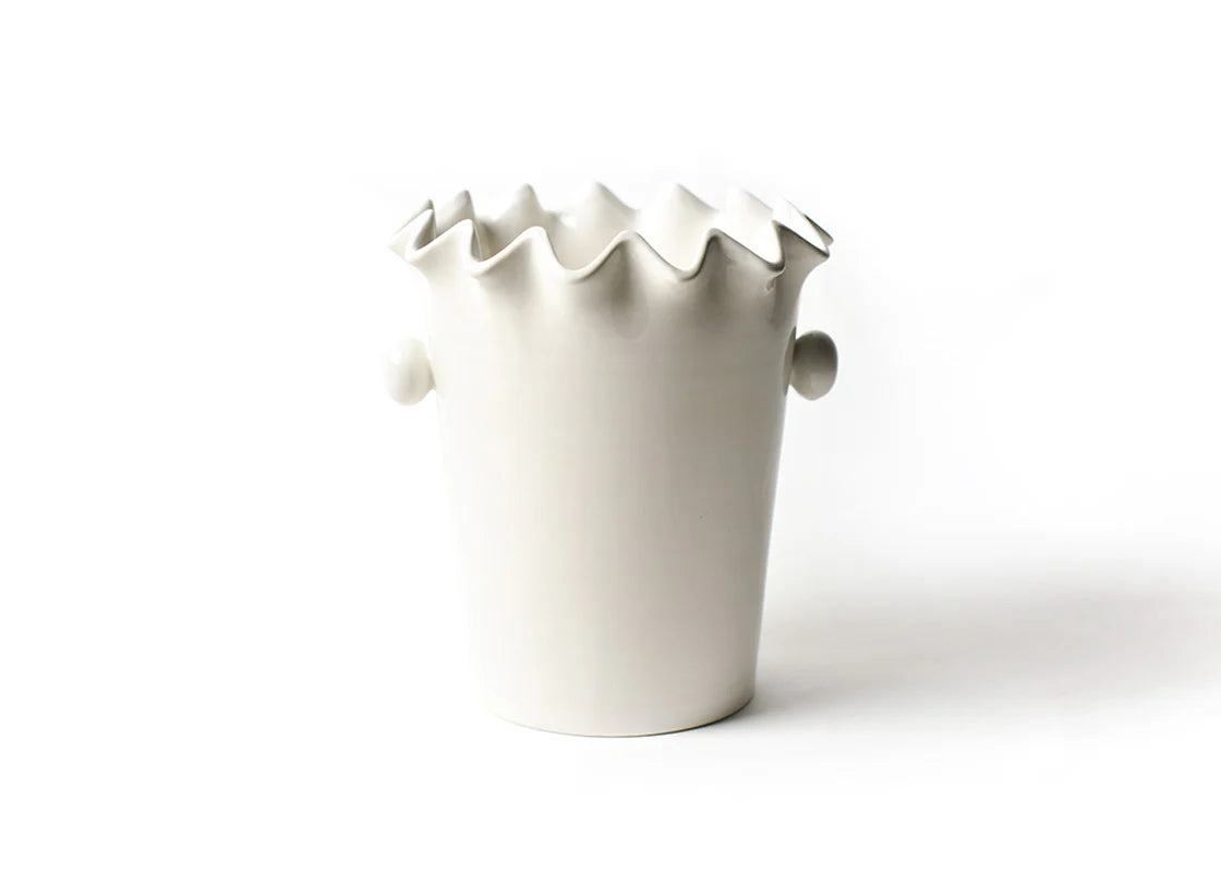 Signature White Ruffle Ice Bucket - Elegant Champagne & Wine Chiller for Weddings, Parties & Home Decor