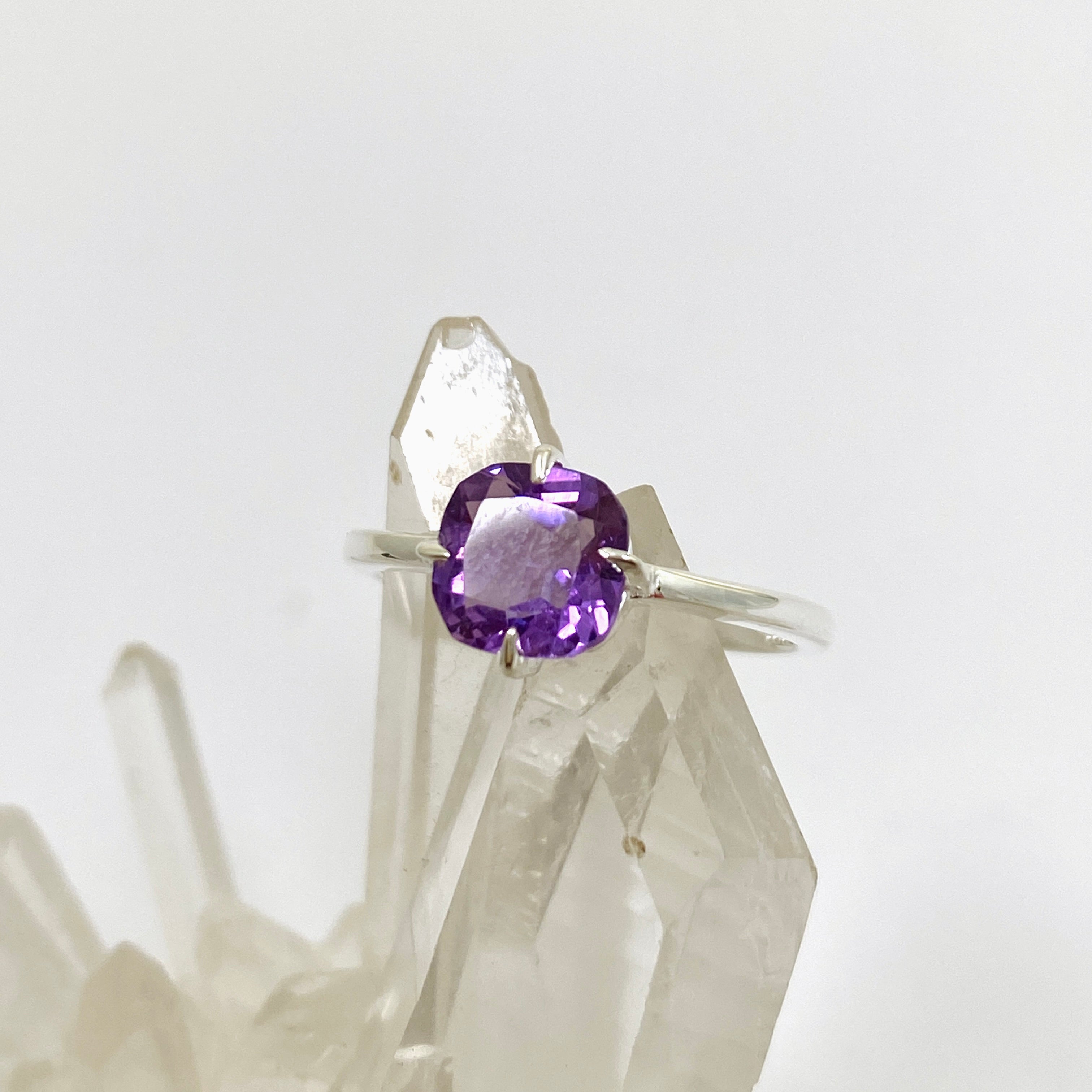 Amethyst Faceted Square Solitaire Ring R4806 - Elegant Purple Gemstone Jewelry for Women, Perfect for Engagement, Wedding & Special Occasions