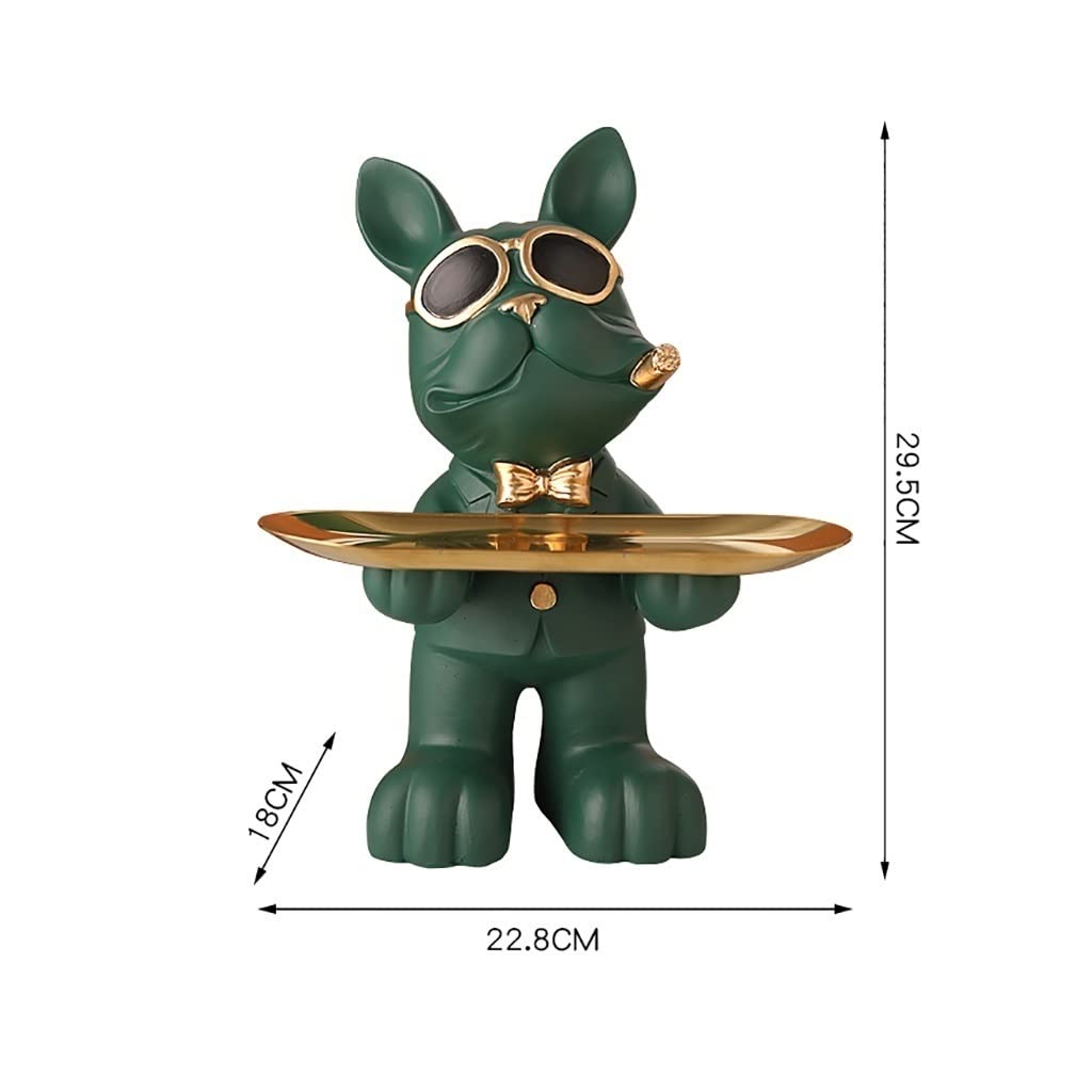 LEIYAN Bulldog Statue Key Holder & Jewelry Dish - Resin Home Decor Tray for Entryway, Desktop, or Countertop - Organize Keys, Jewelry, Nuts, Snacks & Fruits - Perfect for Living Room, Bedroom, or Office Decor (Orange)