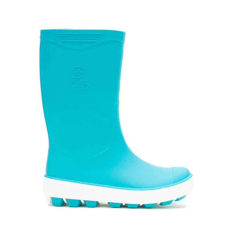 Kamik Light Blue Riptide Kids Rain Boots - Waterproof Rubber Rain Boots for Boys & Girls - Perfect for Puddles, Outdoor Play & School