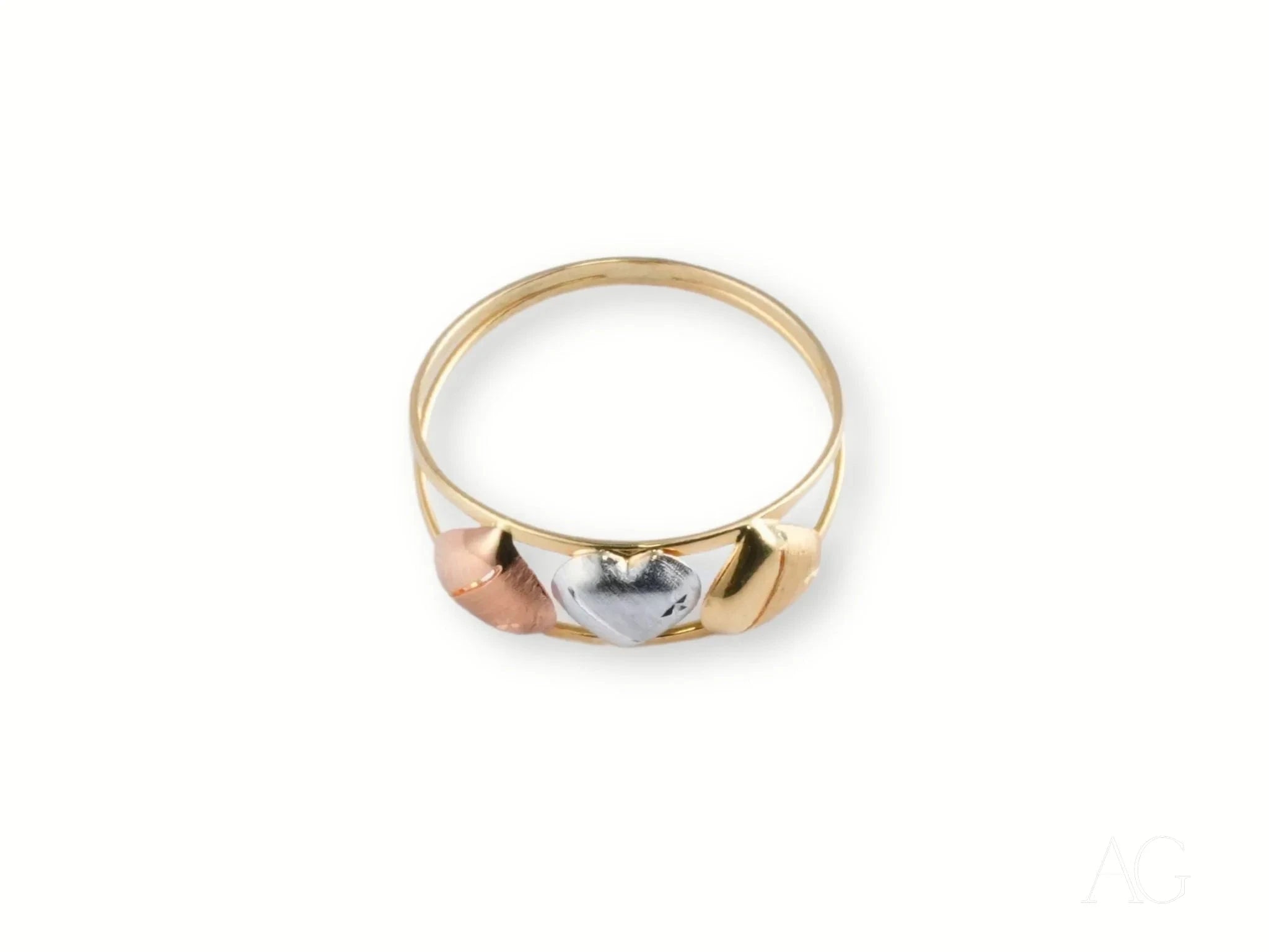 18K Tri-Tone Gold Three Hearts Ring - Elegant Stackable Jewelry for Women, Perfect for Valentine's Day, Anniversary & Romantic Gifts