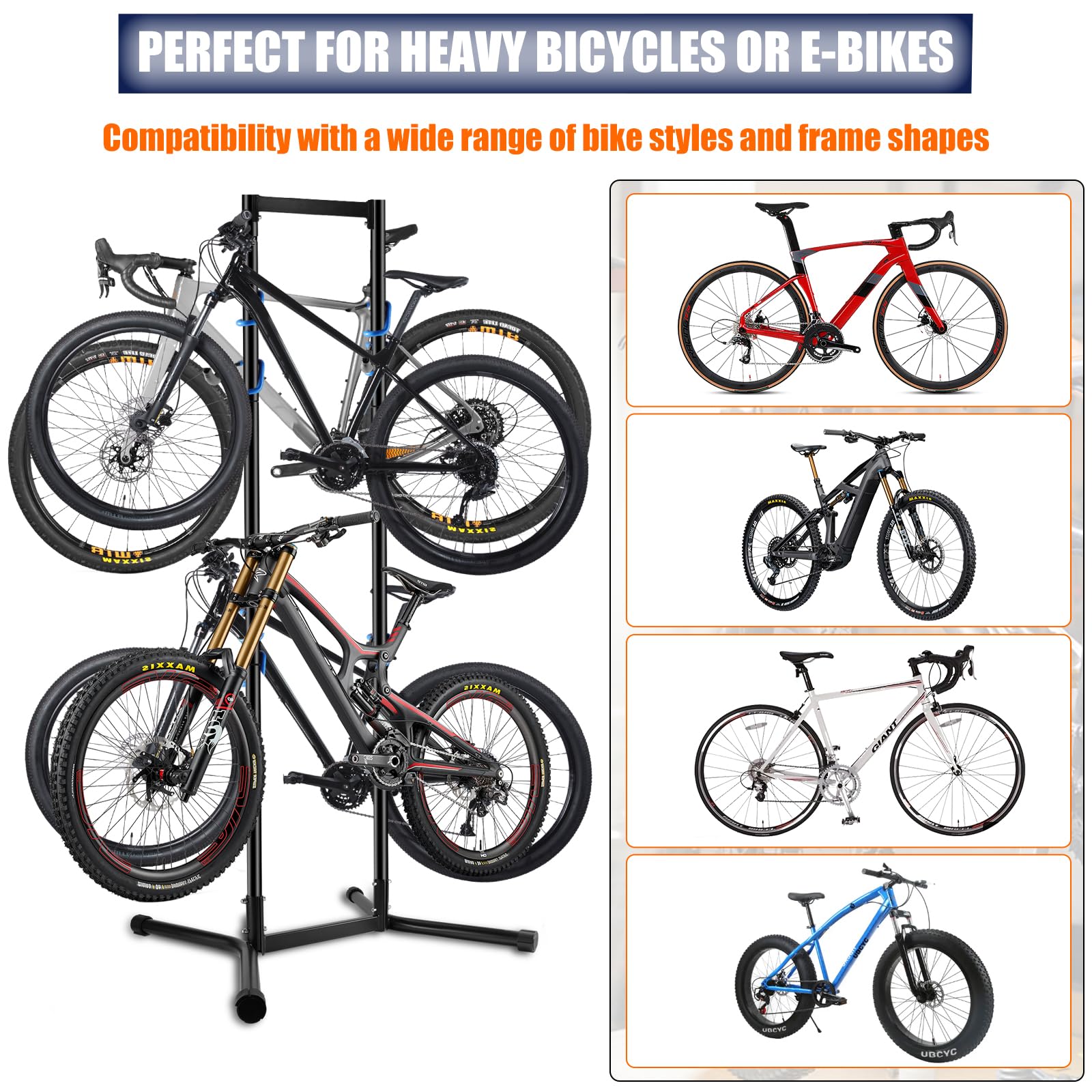 Hutigertech Freestanding Gravity Bike Storage Rack - Heavy Duty 240lbs Capacity, Adjustable Arms Holds 4 Bikes - Space Saving Vertical Stand for MTB, Road Bikes - Perfect for Garage, Basement & Indoor Bike Organization