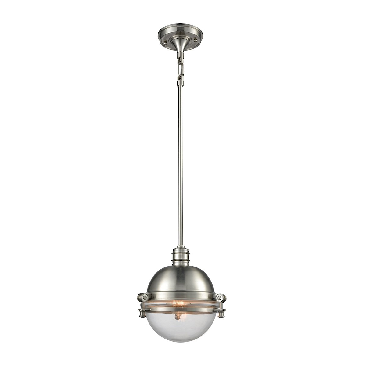 Riley 1-Light Mini Pendant Light Fixture in Satin Nickel Finish with Clear Glass Shade - Perfect for Kitchen Island, Dining Room, or Entryway Lighting