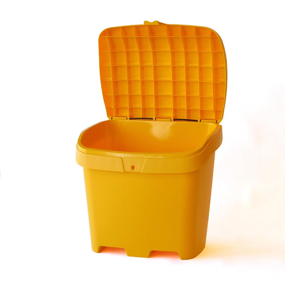 FCMP Outdoor 31 Gallon Heavy-Duty Salt & Sand Storage Box - Weatherproof Deck Container for Patio, Yard & Garage - Bright Yellow for High Visibility - Ideal for Winter Salt Storage & Summer Sand Organization