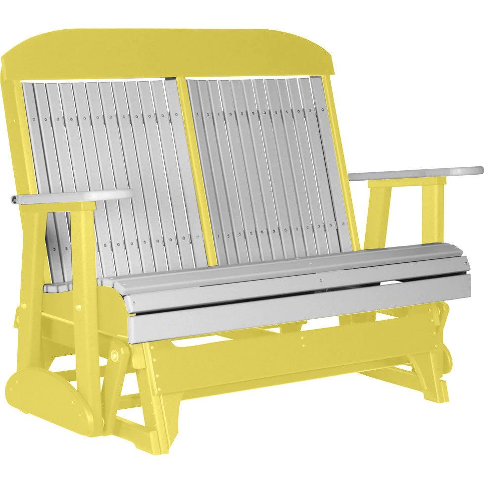 LuxCraft 4 ft. Recycled Plastic Highback Outdoor Glider Bench - Dove Gray - Cup Holder Included - Perfect for Patio, Garden & Backyard Relaxation