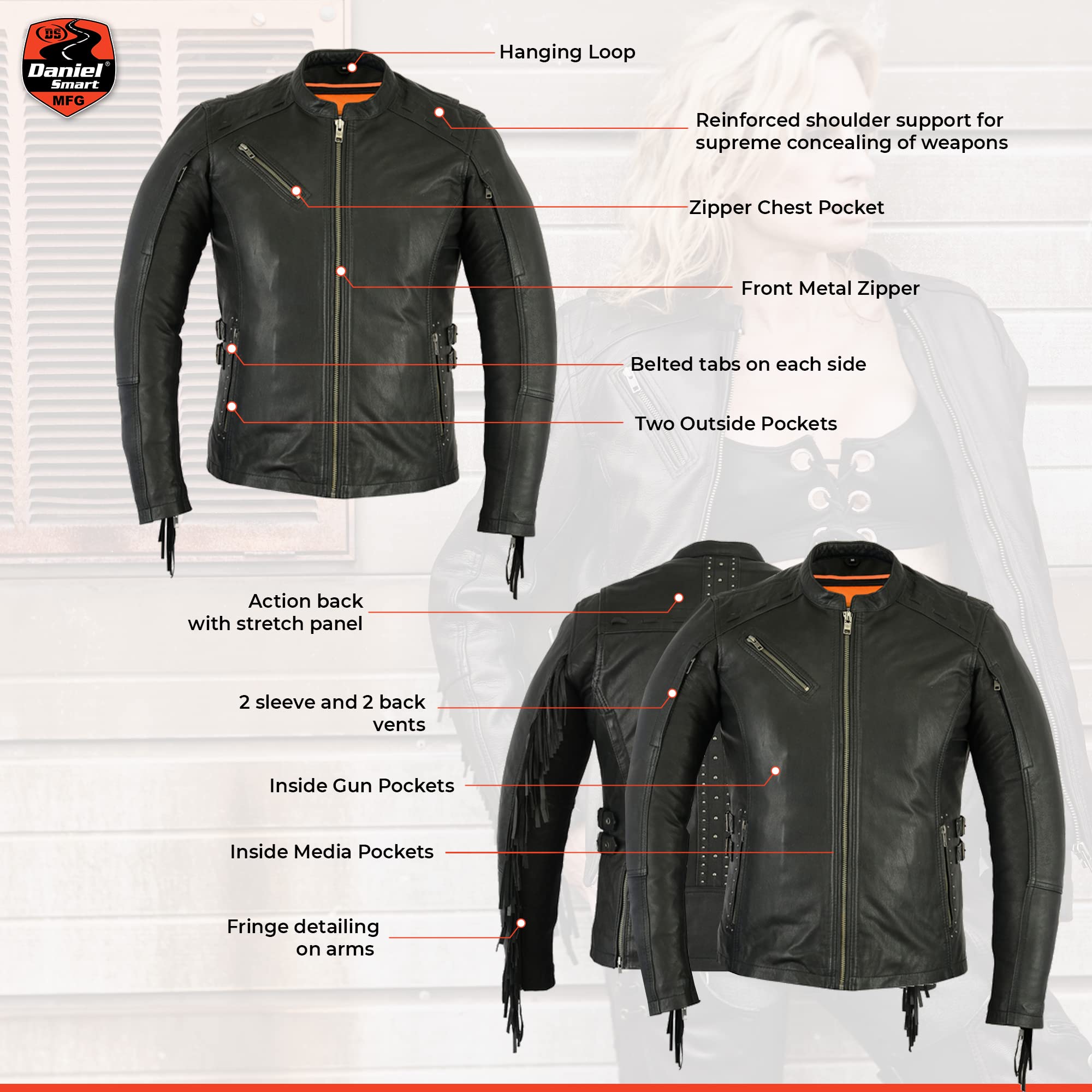 Daniel Smart Classic Women’s Goatskin Leather Jacket - Motorcycle Biker Jacket with Triple Stitch Detailing & Armory Pocket | Stylish Outerwear for Riding, Casual Wear & Night Out