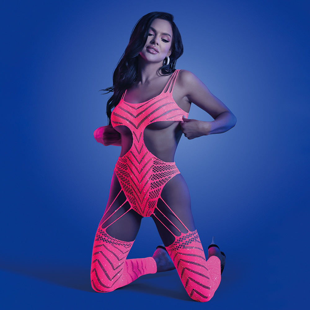 Fantasy Lingerie Glow Wavelength Rhinestone Cutout Bodystocking - Sexy Women's Lingerie for Nightwear, Valentine's Day & Special Occasions