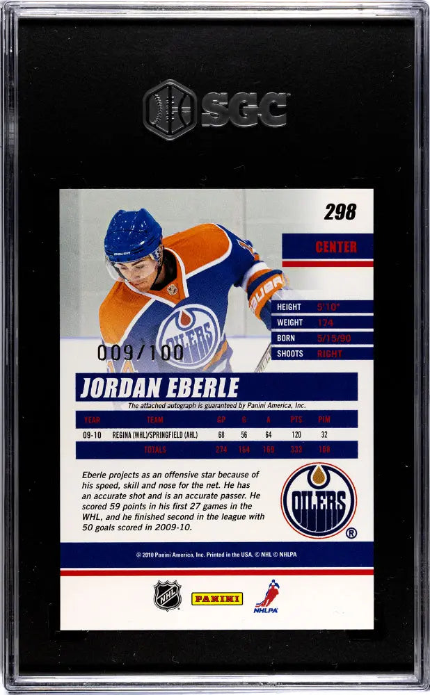 2010 Donruss Hockey Jordan Eberle Rated Rookie Auto Autograph Card SGC 10 Gem Mint /100 - Perfect for Collectors, Sports Memorabilia Displays & Investment