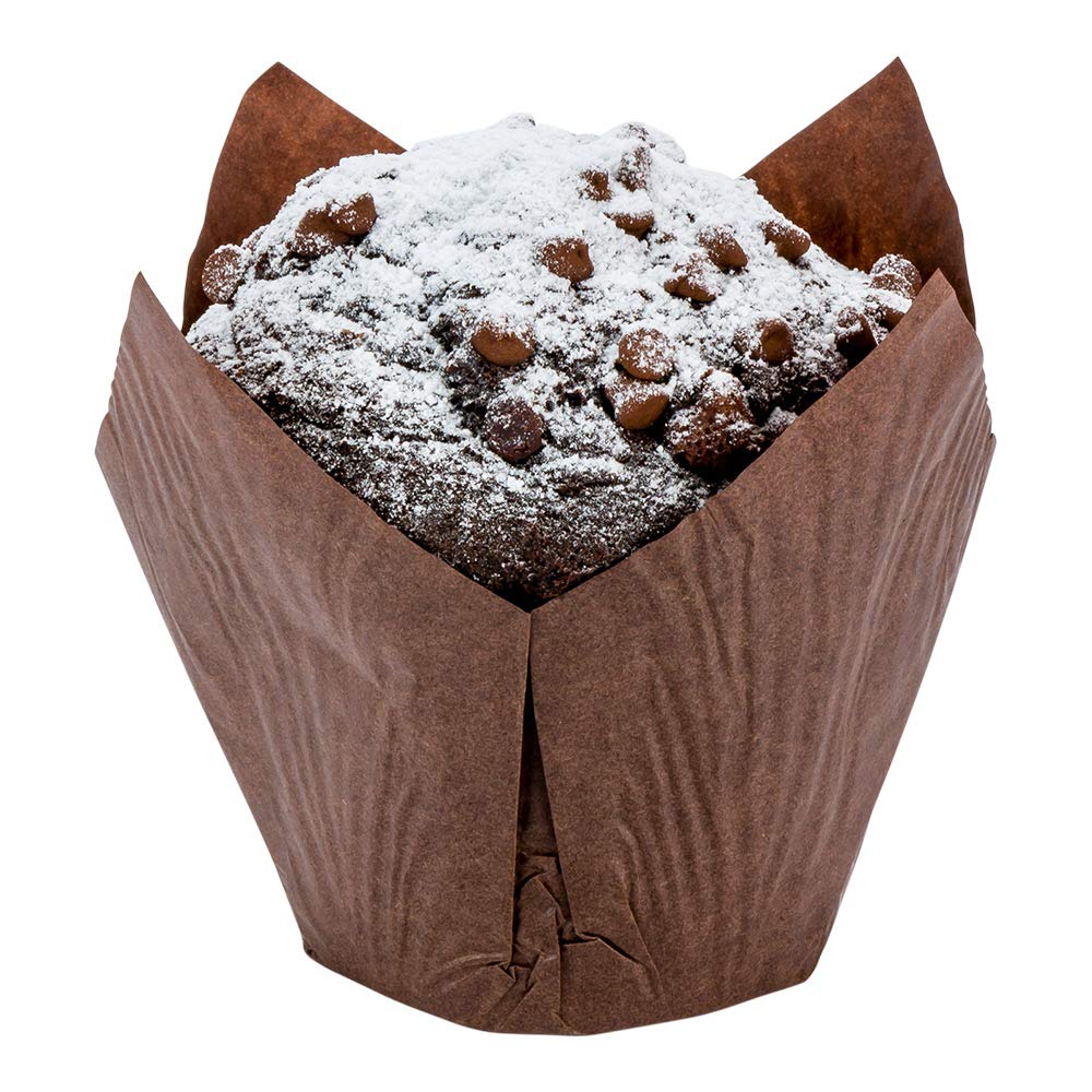 Restaurantware Panificio Premium 4 oz Brown Paper Tulip Baking Cups - 200 Count | Greaseproof & Eco-Friendly Disposable Muffin Liners for Cupcakes, Mini Desserts | Ideal for Home Baking, Party Treats & Commercial Bakeries