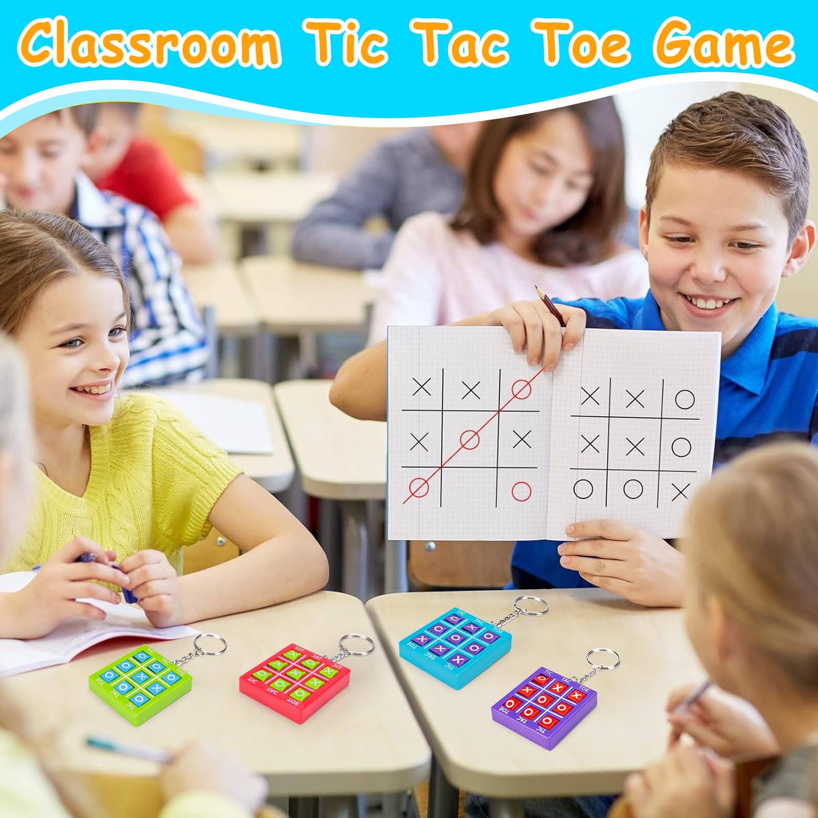 16 Pcs Tic Tac Toe Game Keychain Set - Fun Party Favors for Kids Ages 4-12 | Birthday Goodie Bags, Classroom Rewards, Treasure Chest Prizes, Easter Basket Stuffers & Pinata Fillers - Perfect for Birthday Parties, School Events & Holiday Celebrations
