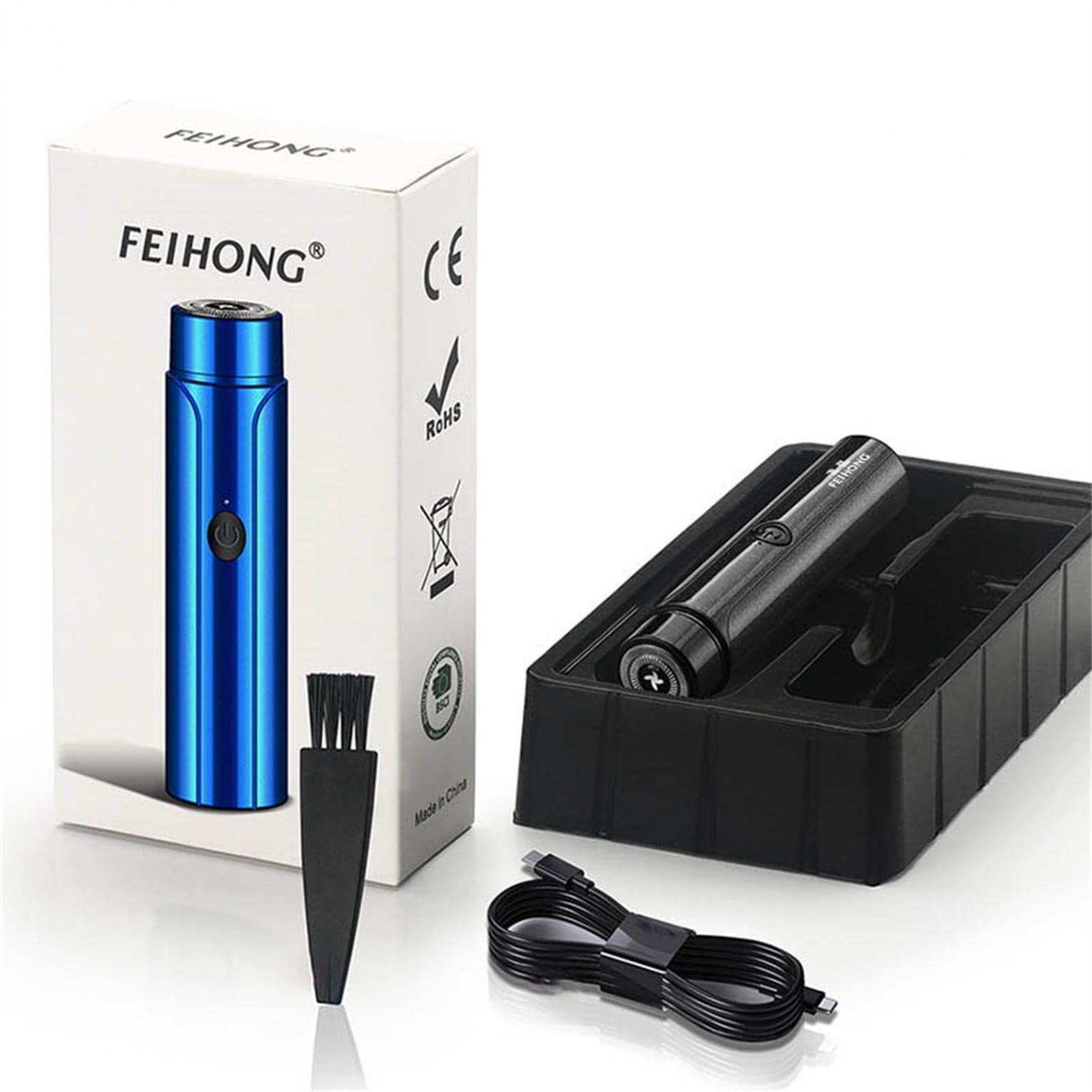 Men's Electric Shaver - Mini Portable Waterproof Cordless Wet/Dry Beard Trimmer & Body Groomer - Blue - Perfect for Travel, Gym & Daily Shaving
