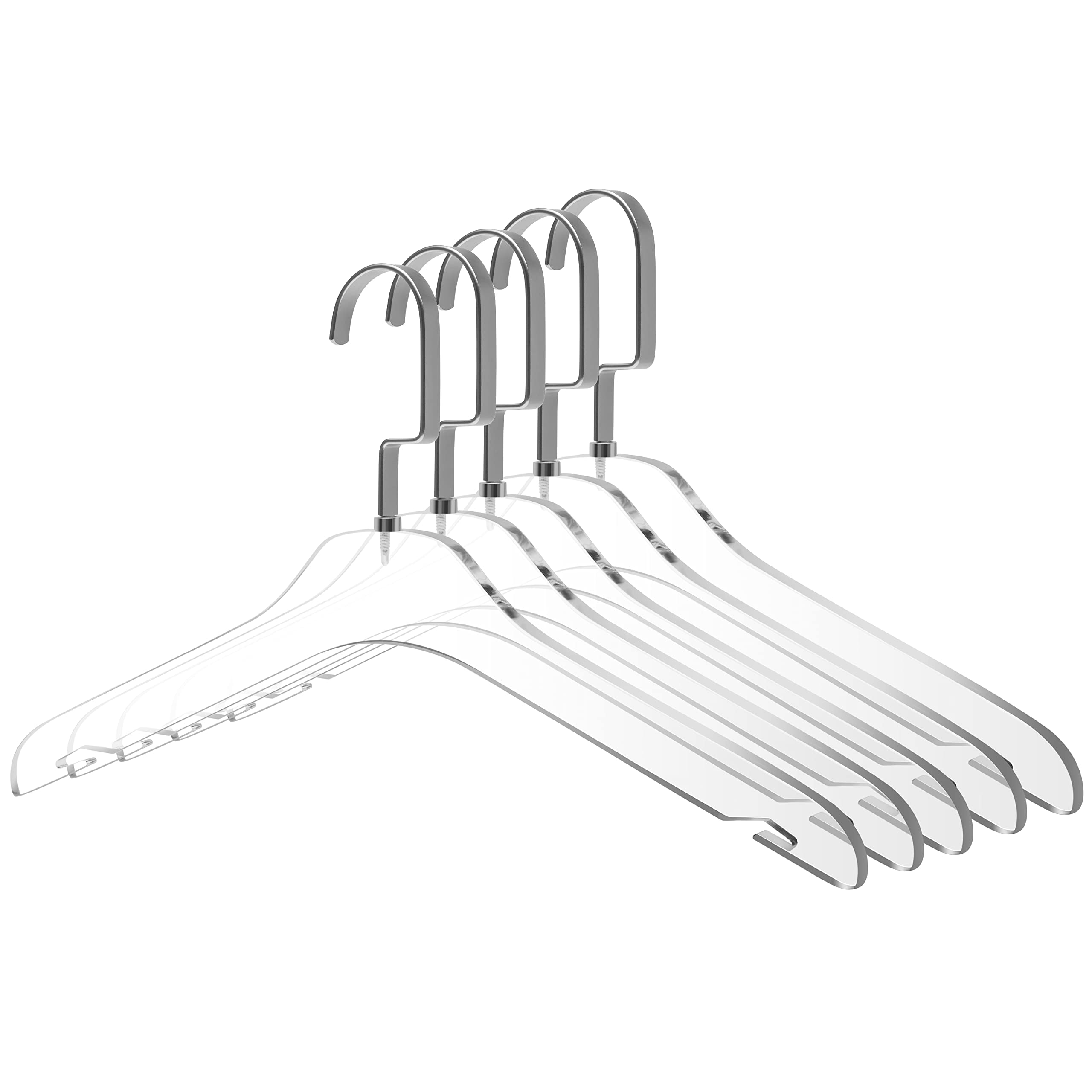 50 Pack Clear Acrylic Clothes Hangers with Silver Hooks - Heavy Duty Space Saving Hanger for Dresses, Suits, Jackets - Perfect for Closet Organization, Retail Stores and Wardrobe Display (Silver, 50 Count)