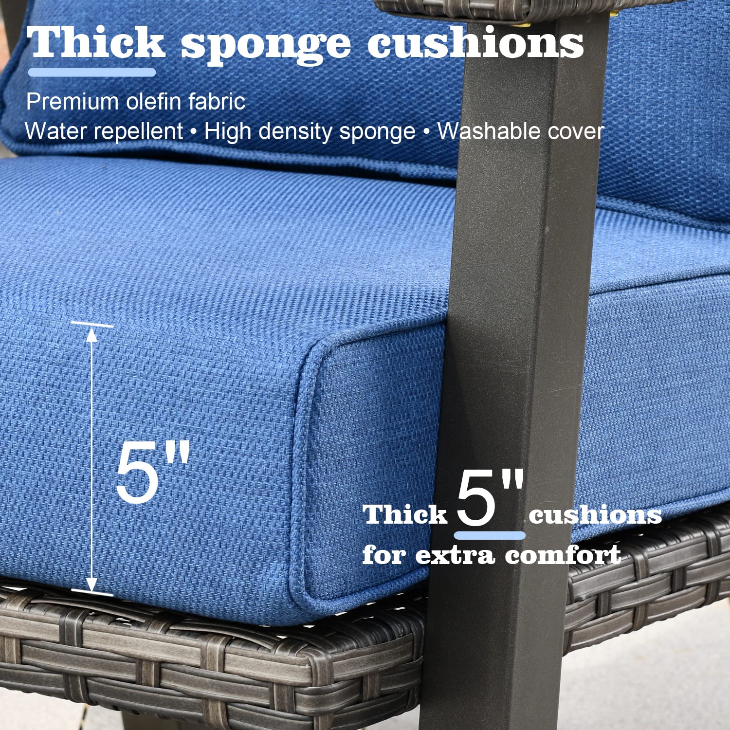 **HOOOWOOO 2-Piece Modern Wicker Outdoor Armchair Set with 5-Inch Ultra Thick Cushions - All-Weather Patio Seating for Garden, Poolside & Backyard Relaxation (Blue Cushions)**
