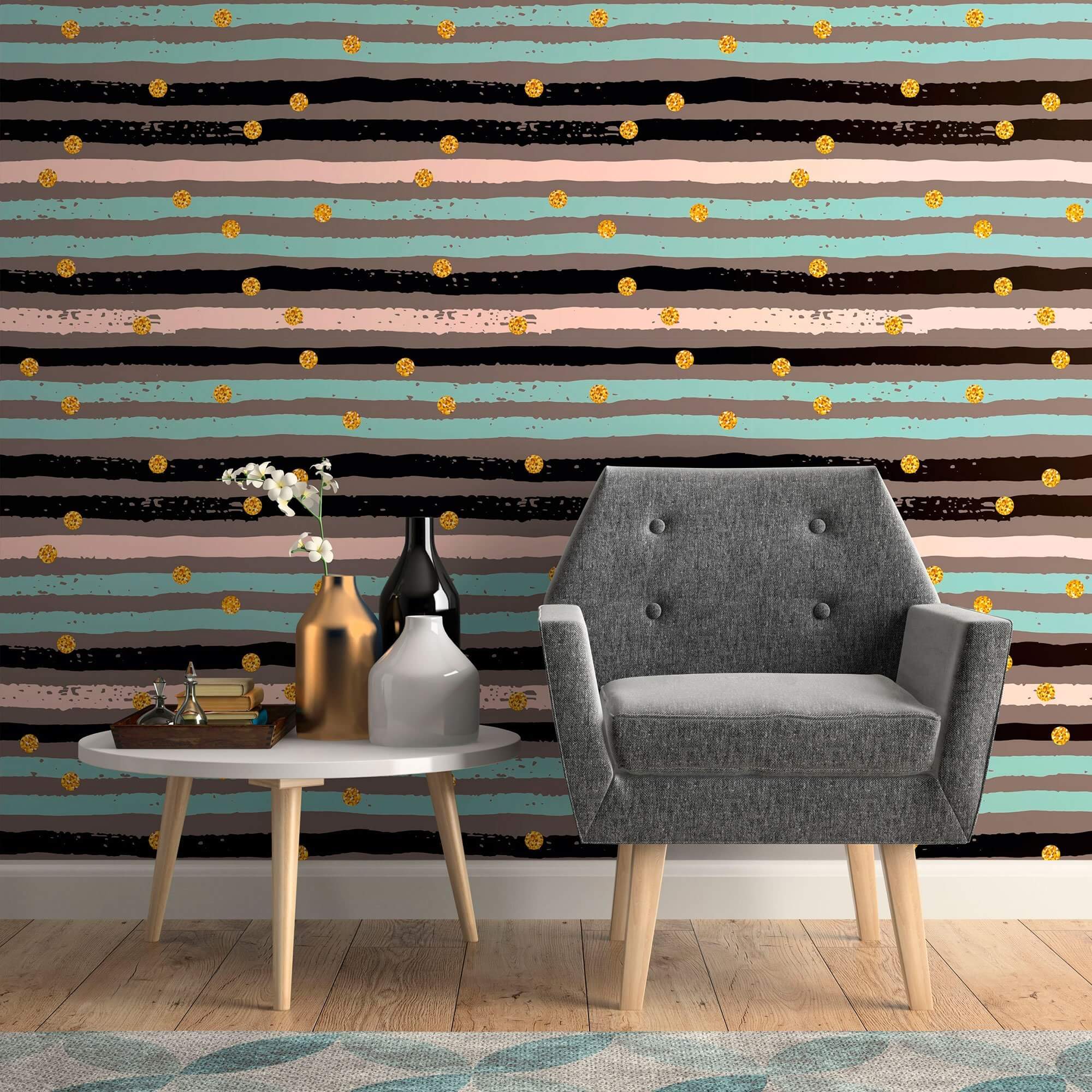 Yellow Grey Stripes Peel and Stick Removable Wallpaper for Teens - Self-Adhesive Decorative Wall Covering for Bedroom, Dorm Room, and Home Decor