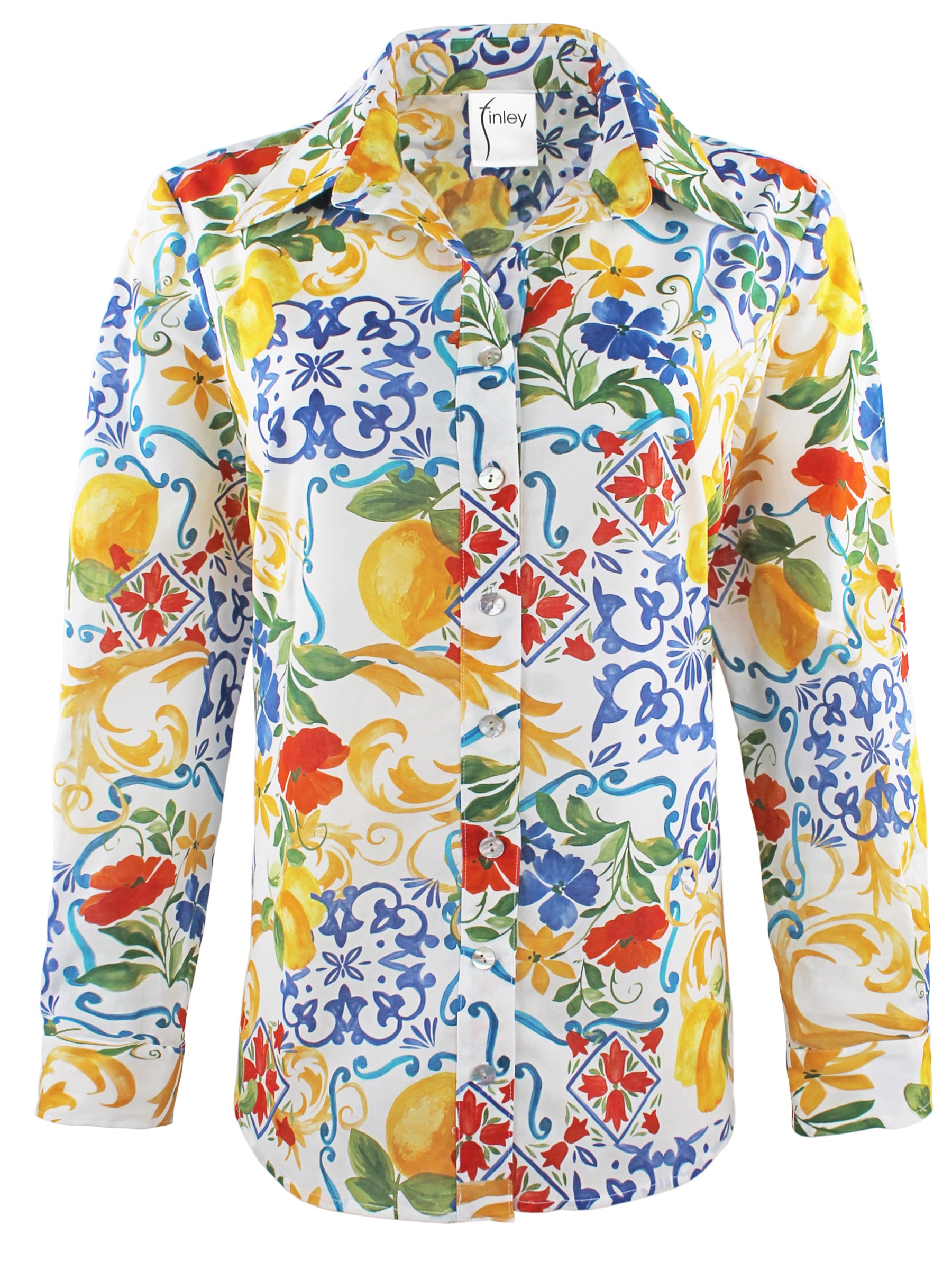 Monica Floral Oversized Shirt Women's Fashion - Limoncello Print Blouse for Casual Wear, Spring Outfits & Beach Cover-Up