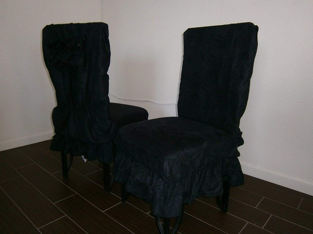 Heavy Duty Suede Chair Cover - Double Ruffle Skirt for Dining Chairs (Black) - Home Decor & Party Use
