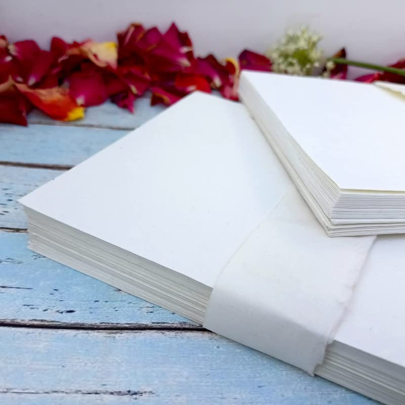 Premium A5 300 GSM Deckle Edge Card Stock - Handmade Ivory White Paper for Invitations, DIY Cards & Crafting - 5.8