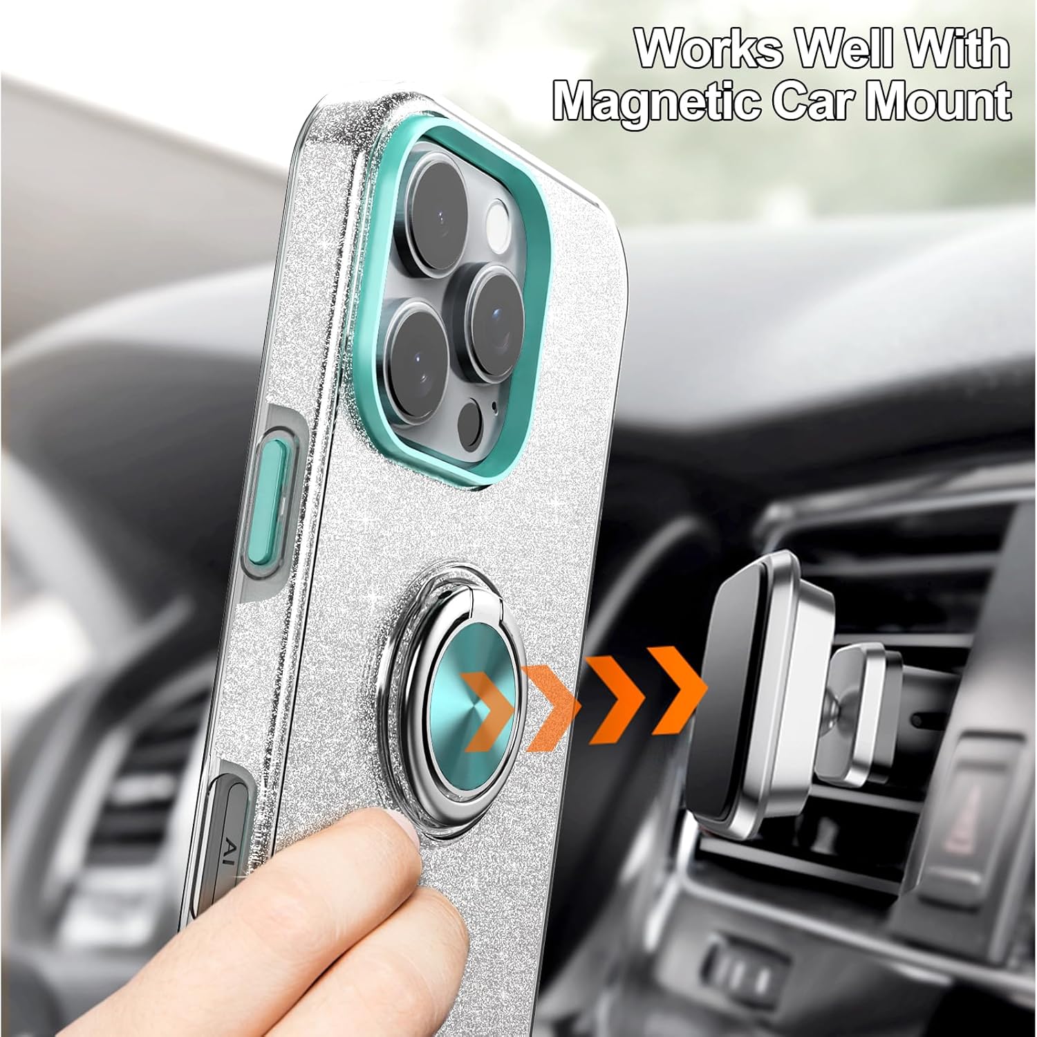 Premium iPhone 16 Case with 360° Ring Holder, Magnetic Car Mount & Kickstand - Shockproof Protective Cover for Work, Travel & Daily Use