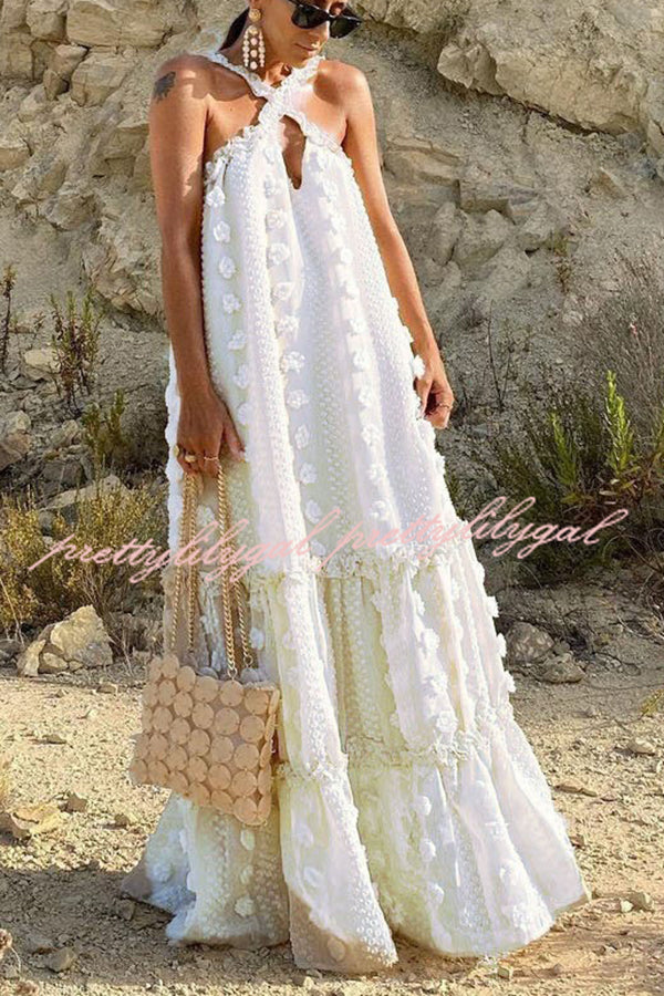Sweet By The Sea Floral Halter Maxi Dress - Boho Beach Wedding, Summer Vacation & Tropical Party Outfit