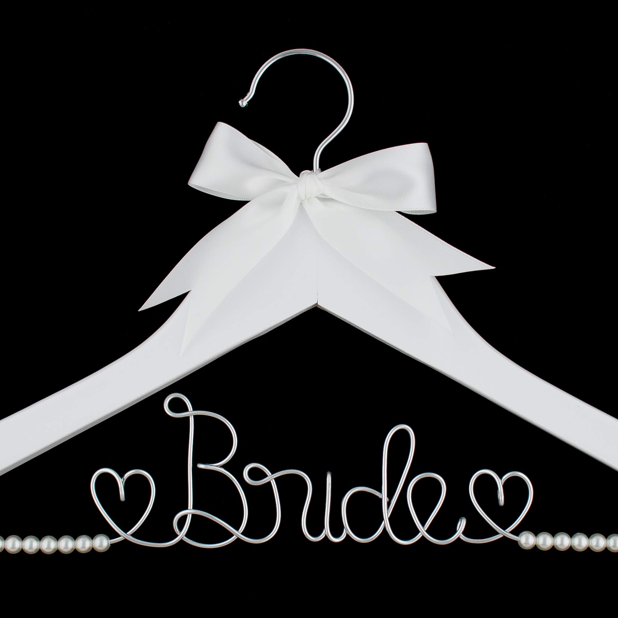Elegant Wooden & Wire Wedding Dress Hanger for Bride - White with Silver Wire & Strand Pearls - Perfect for Bridal Gowns, Dresses and Special Occasion Wardrobe Organization