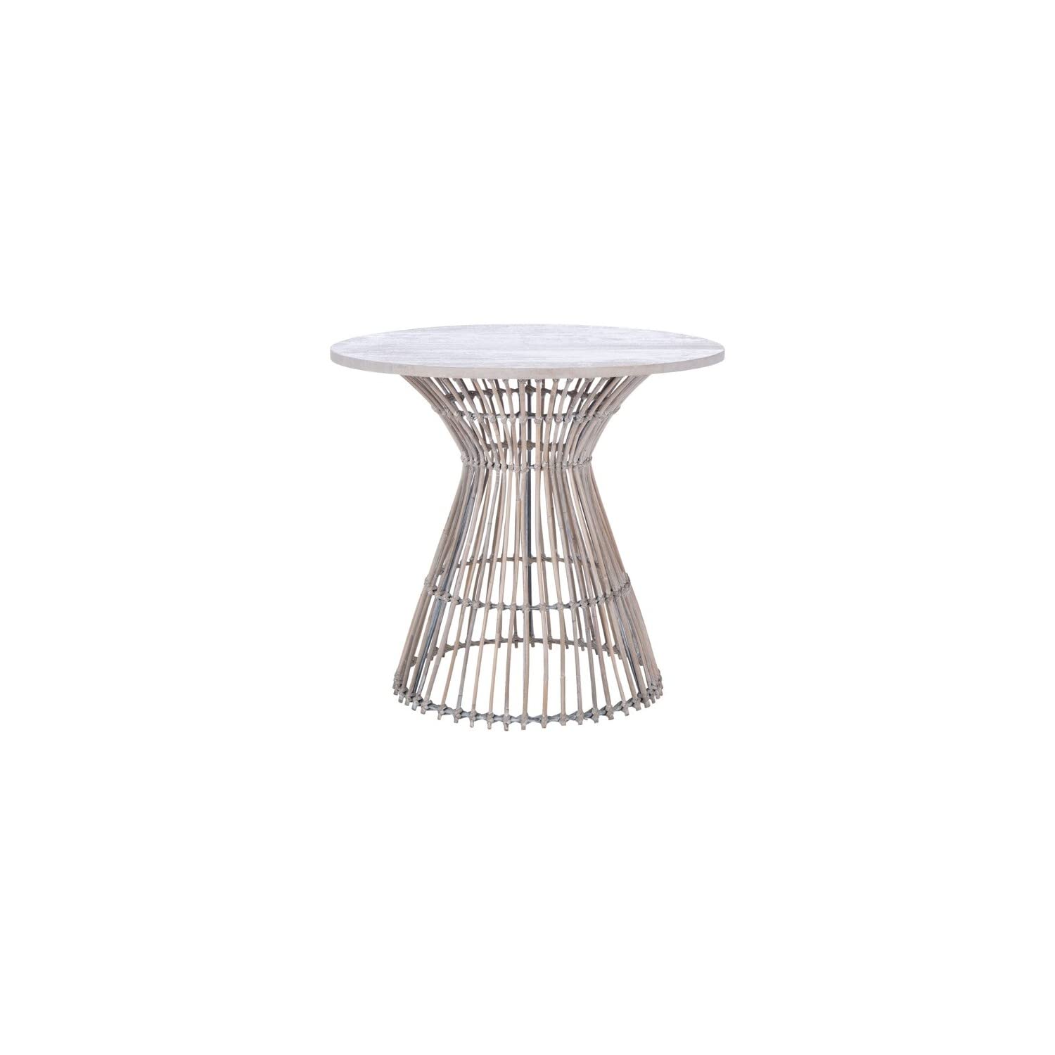 SAFAVIEH Coastal Grey & White Wash Round Accent Table with Black Base - Perfect for Living Room, Bedroom, or Office Decor