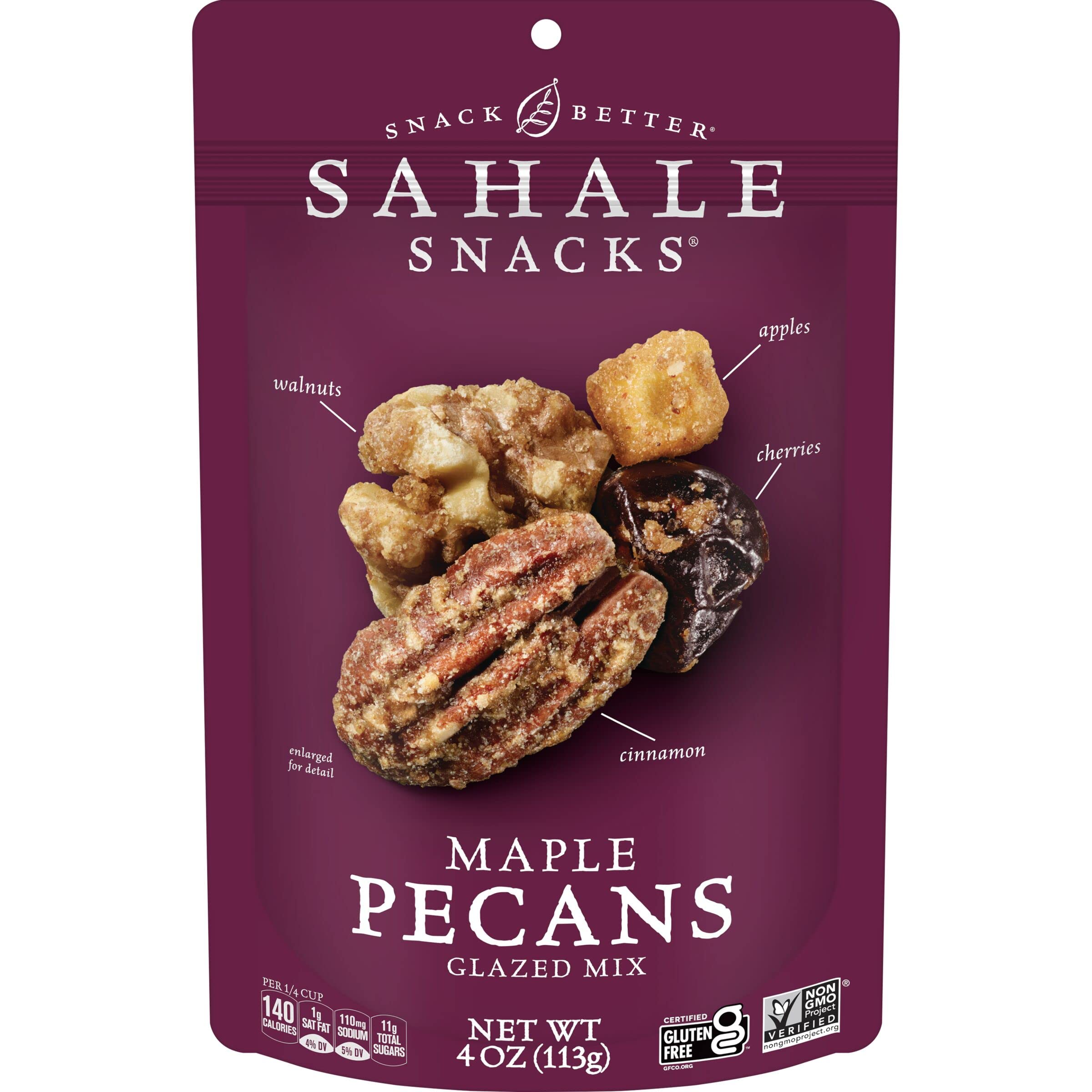 Sahale Snacks Maple Pecans Glazed Mix - 4 oz Pouches (6 Pack) | Dry-Roasted Deluxe Mixed Nuts with Cherries, Apples & Cinnamon | Non-GMO, Kosher, Gluten-Free Snacks | Perfect for Hiking, Office Snacks & Healthy On-the-Go Treats