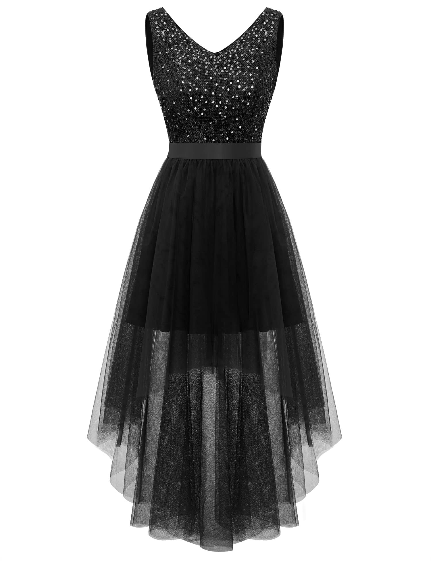 Stylish Women's Sequin Cocktail Dress - Sleeveless V-Neck Tulle Prom Gown for Summer Parties & Evening Events | Dressystar