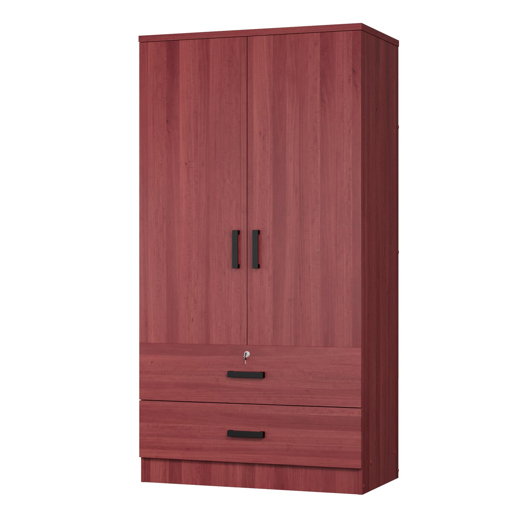 Woodpeckers Solid Mahogany 2-Door Wardrobe Armoire with 2 Drawers - Spacious Closet Storage for Bedroom, Living Room & Guest Room - WPfurniture Premium Wood Furniture Collection