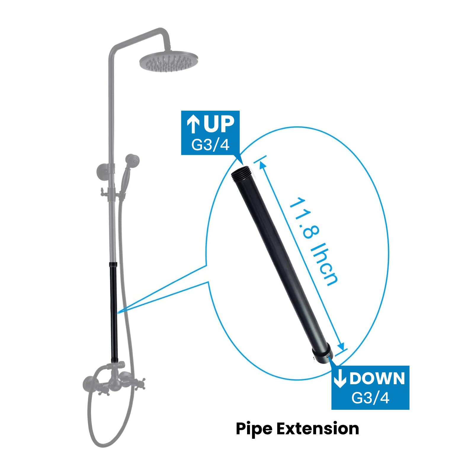 Gotonovo G3/4 Shower Extension Tube - 12 Inch Oil Rubbed Bronze Shower Pipe Extender for Taller Shower Height - Perfect for Outdoor, RV & Bathroom Upgrades