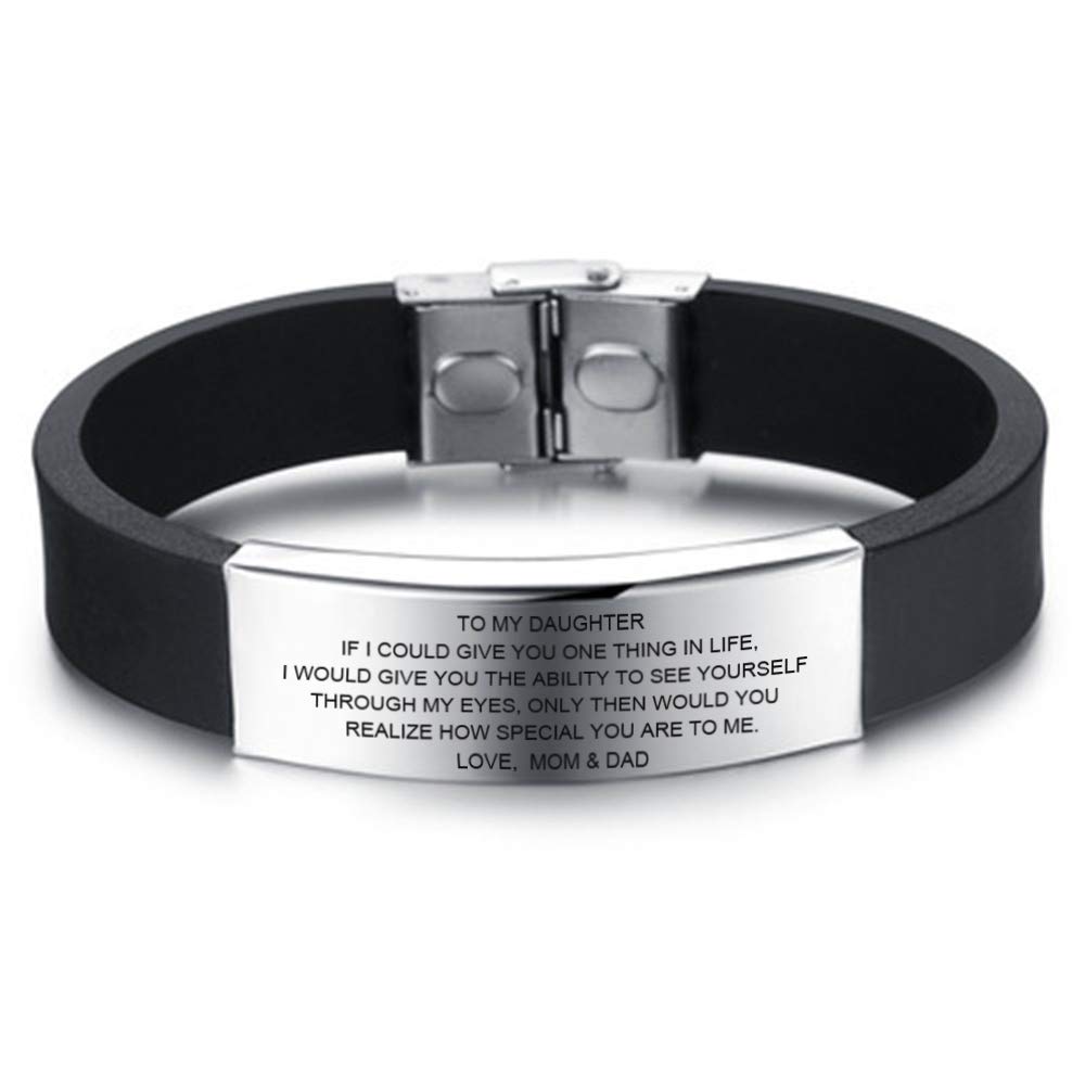 Custom Engraved Inspirational Bracelets for Son & Daughter - Personalized Motivational Cuff Bangle Gift from Mom & Dad - Perfect for Birthdays, Graduation & Special Occasions